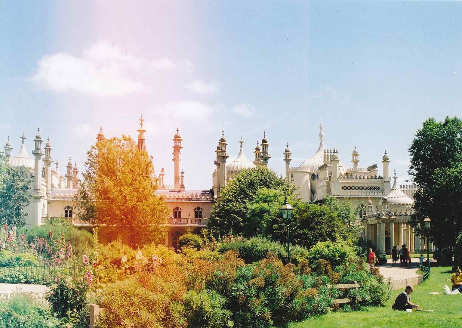 An elevated view of the Pavilion and its gardens, showing the building as part of the landscaped Regency setting around Old Steine.