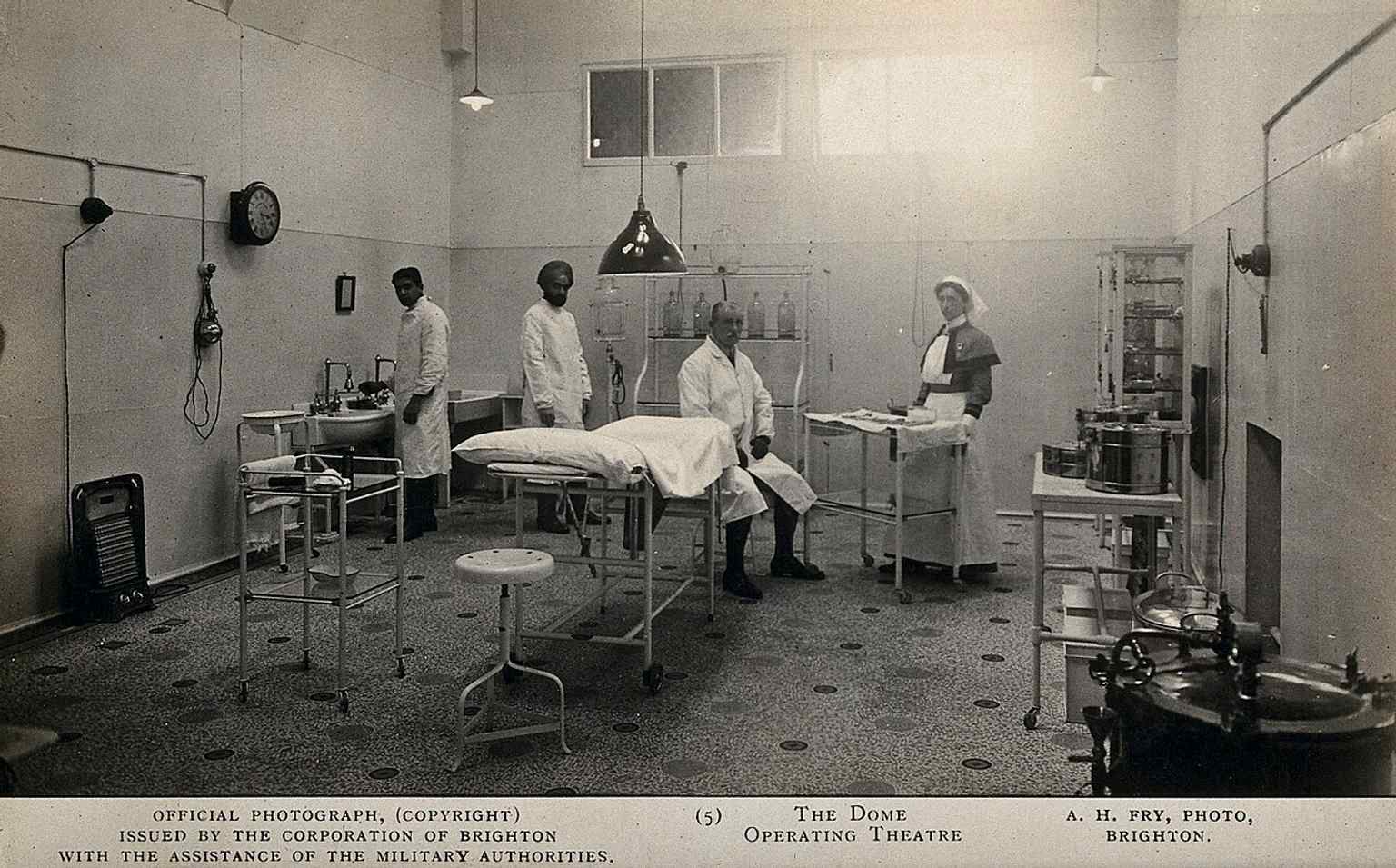A wartime operating theatre in the Dome, recalling how the Pavilion complex was transformed into a hospital for Indian soldiers during the First World War.