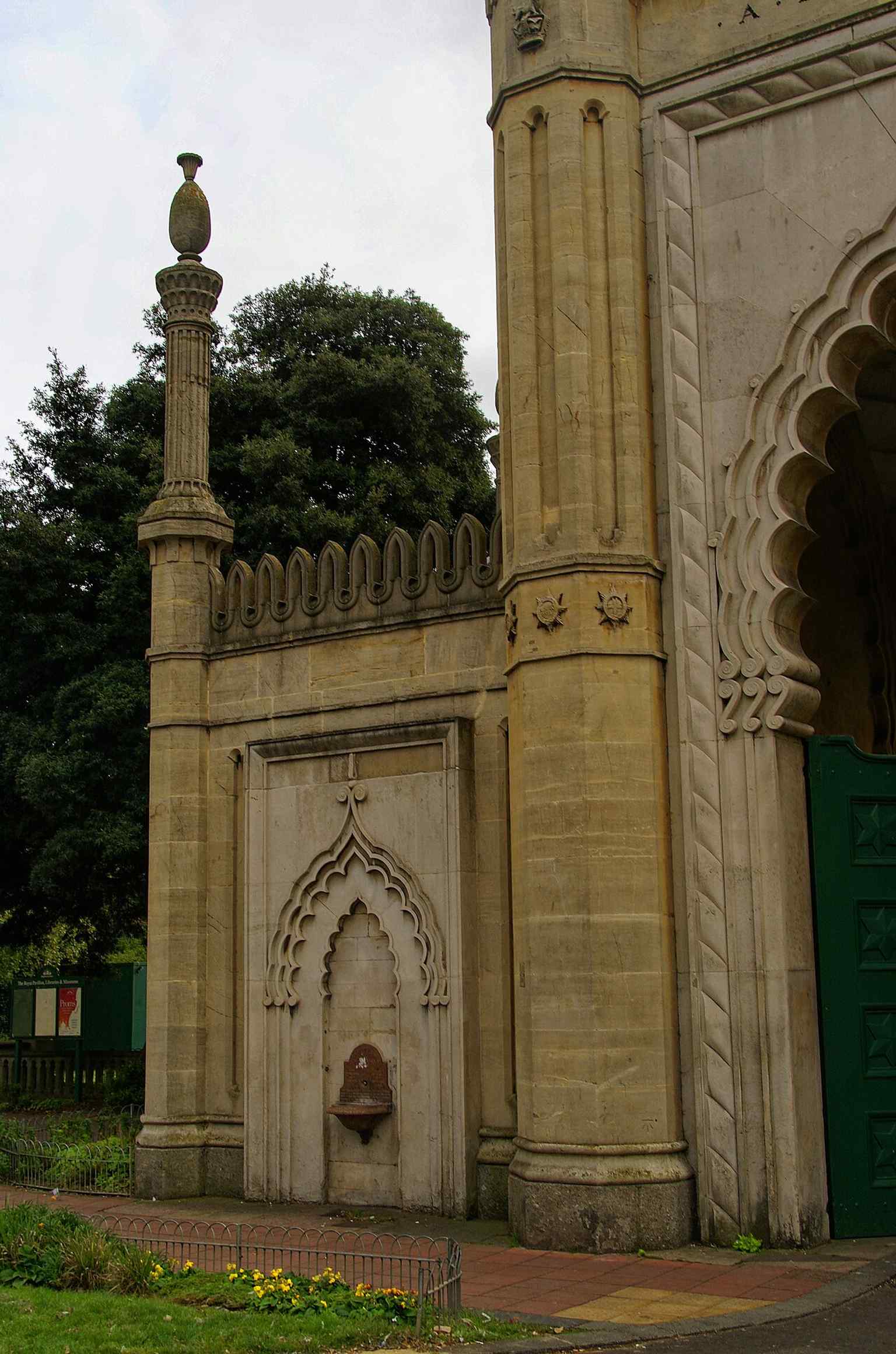An early street view of the entrance gate on Marlborough Place, useful for showing how the Pavilion sits within Brighton’s historic streetscape.