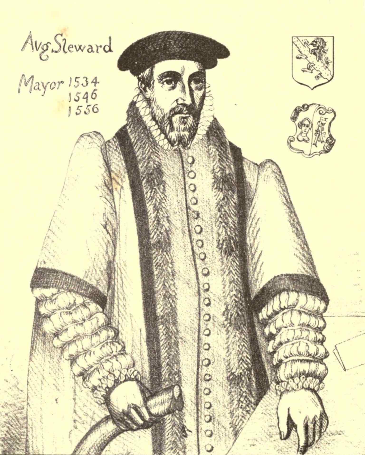 A portrait of Augustine Steward, the mayor who bought and divided the church into St Andrew's Hall and Blackfriars' Hall in the 1540s.