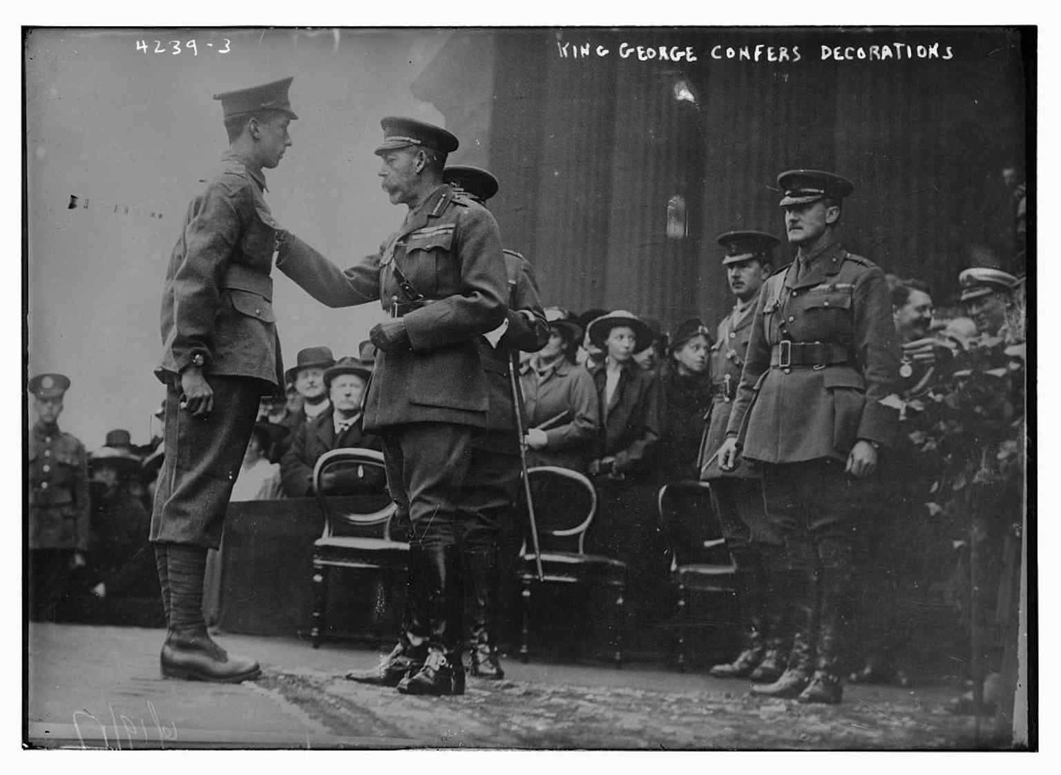 King George V presenting medals at St George’s Hall in 1917, one of the building’s wartime ceremonial roles.