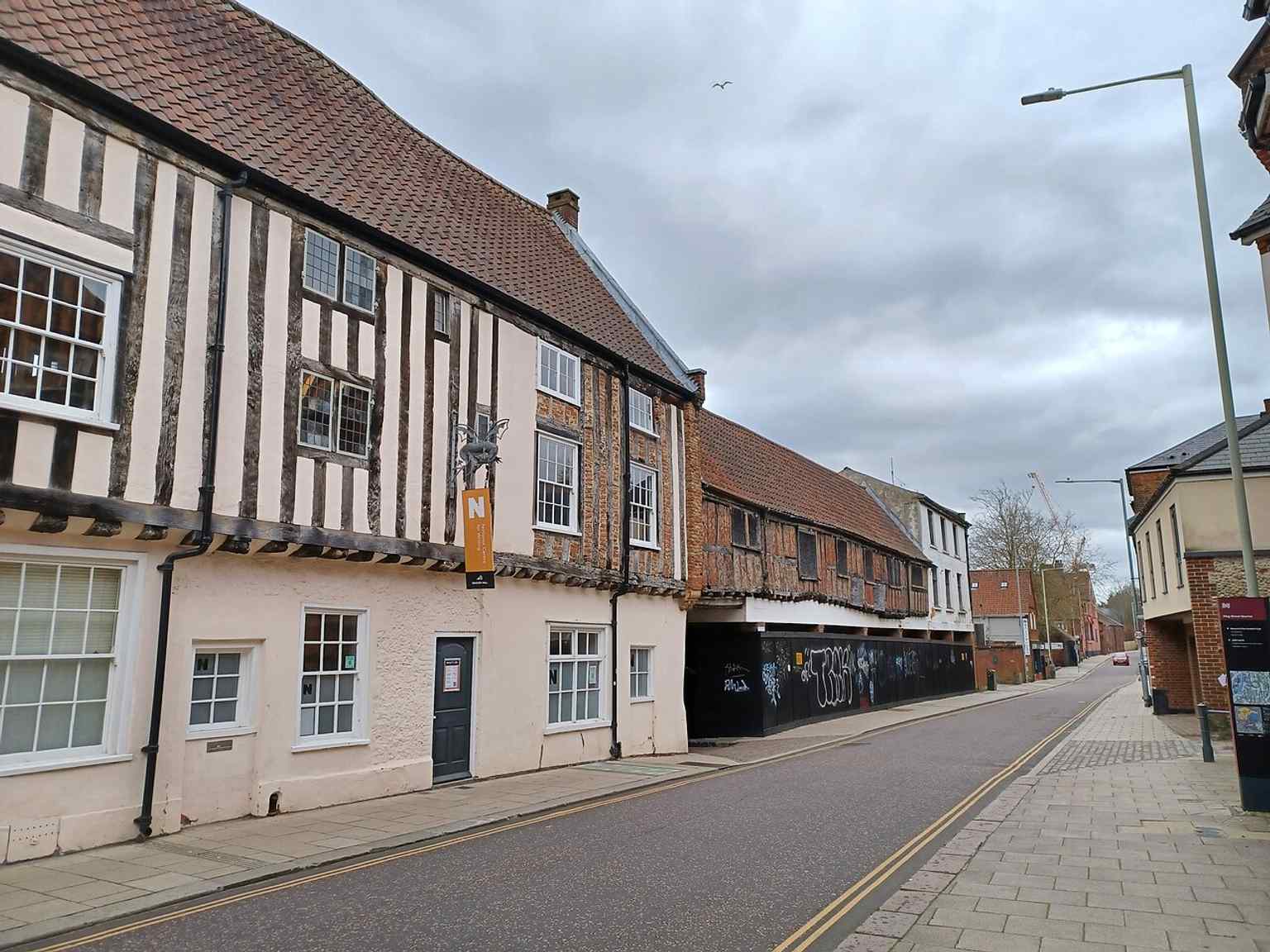 Dragon Hall’s King Street frontage, now home to the National Centre for Writing, showing the medieval merchant hall’s presence on Norwich’s historic main road.