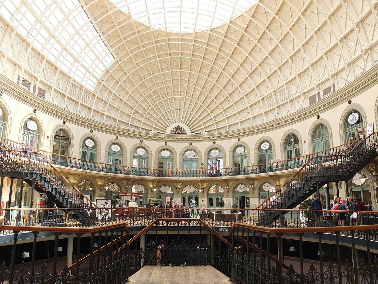 Inside the domed hall, now a shopping centre, where corn traders once gathered under the building’s dramatic roof.