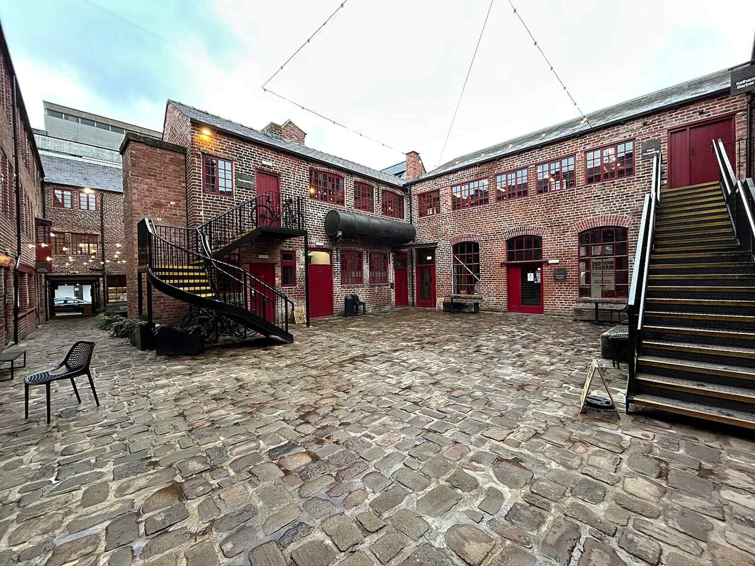 The cobbled courtyard at the heart of Leah’s Yard, where small workshops once housed many different metal trades around a shared yard.
