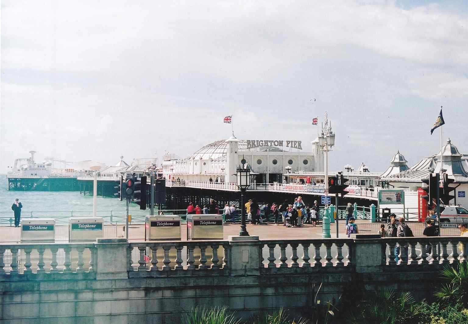 A 2002 photograph of Brighton Palace Pier, offering a snapshot from the years when the seaward end was dominated by rides and arcades.