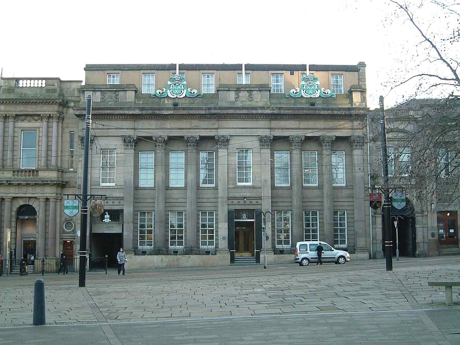 Front view of Cutlers’ Hall on Church Street, the long-standing headquarters of the Company of Cutlers in Hallamshire.