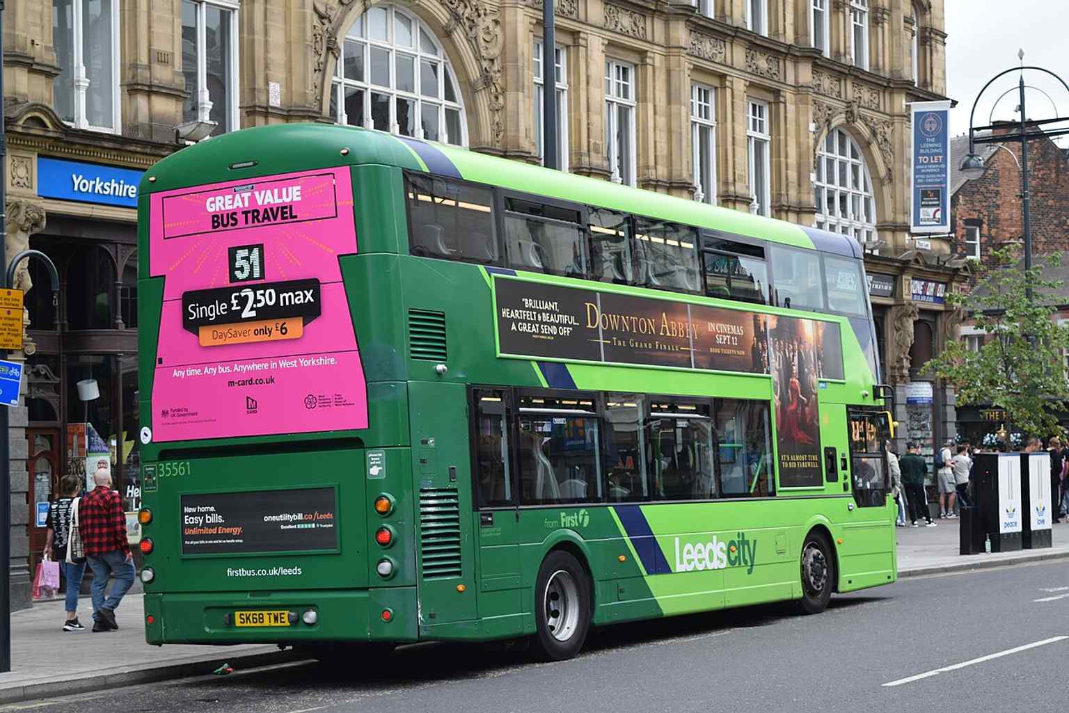 Vicar Lane outside Kirkgate Market, where the market frontage faces the city centre and the bus station sits just to the east.