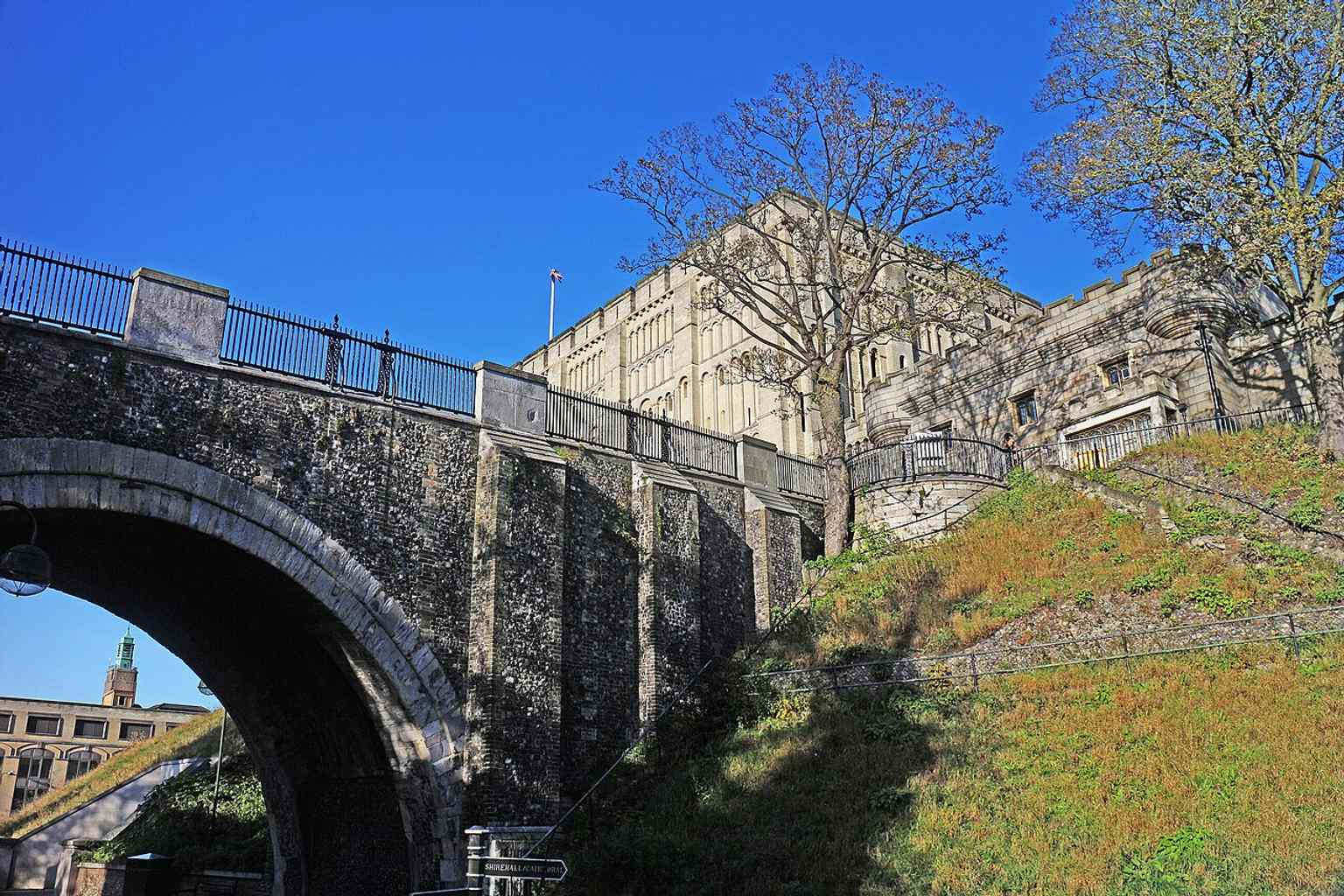 The castle forecourt and gatehouse area, part of the Grade I listed complex that later served as a county gaol.