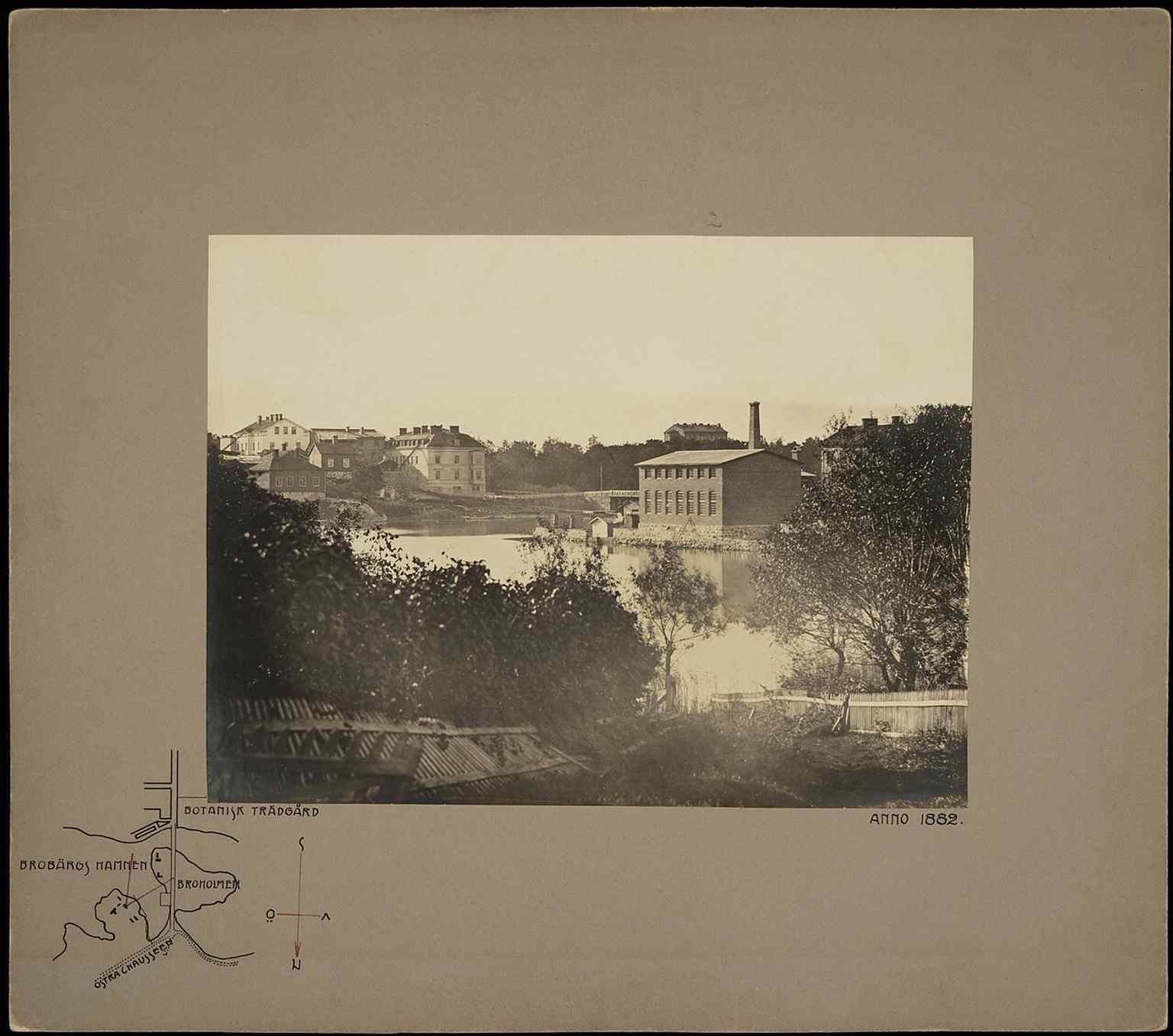 A 1882 view from Hakaniemenranta toward Pitkäsilta and Kaisaniemi, useful for showing the older urban setting before later infill and bridge changes.