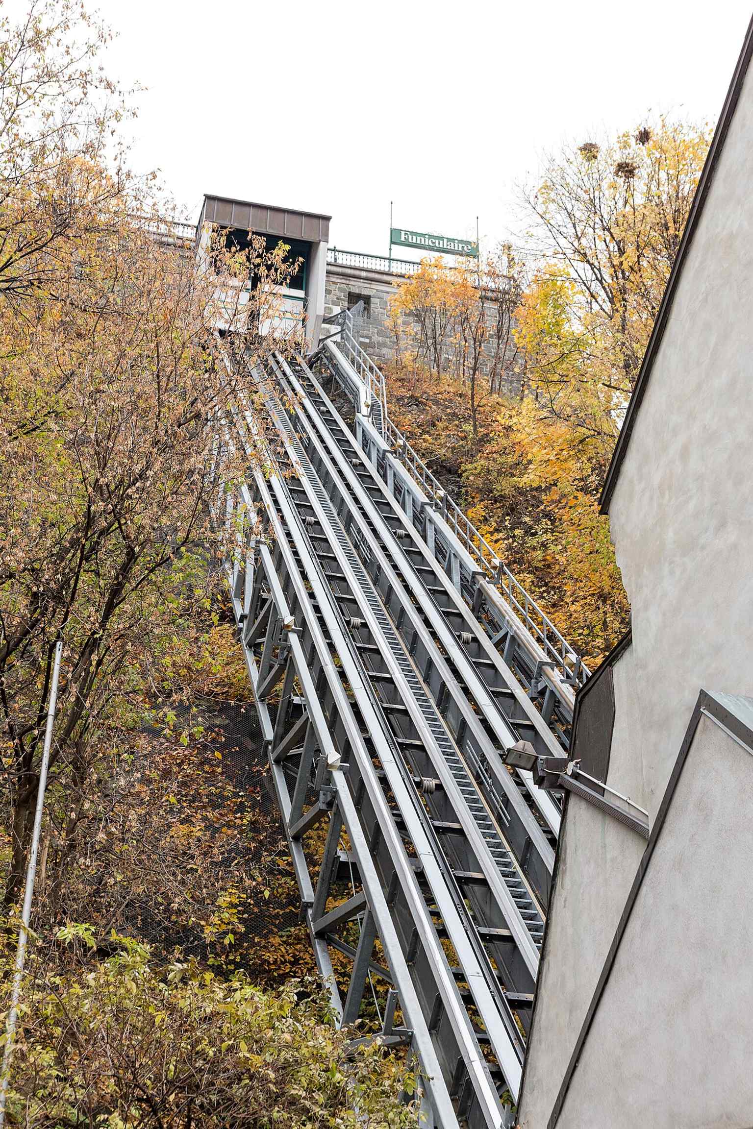 The funicular rising from Petit-Champlain Street, the hillside link that first opened in 1879 to bridge Upper and Lower Town.