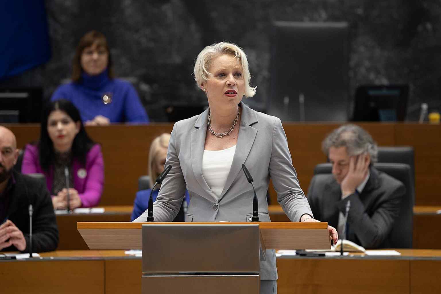 Speaker Urška Klakočar Zupančič in a consultation, whose tenure was notably marked by the 'shoe scandal' focusing on her personal style rather than legislative agenda.