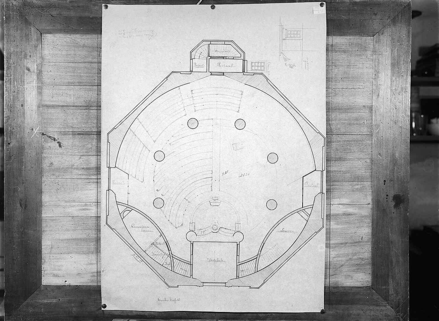 An historical floor plan from the C.H. Peters collection, revealing the church’s unusual octagonal layout and internal organization.