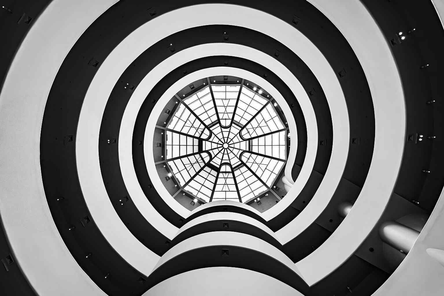 The great skylight over the rotunda — a key part of Wright’s plan to flood the museum with light from above.