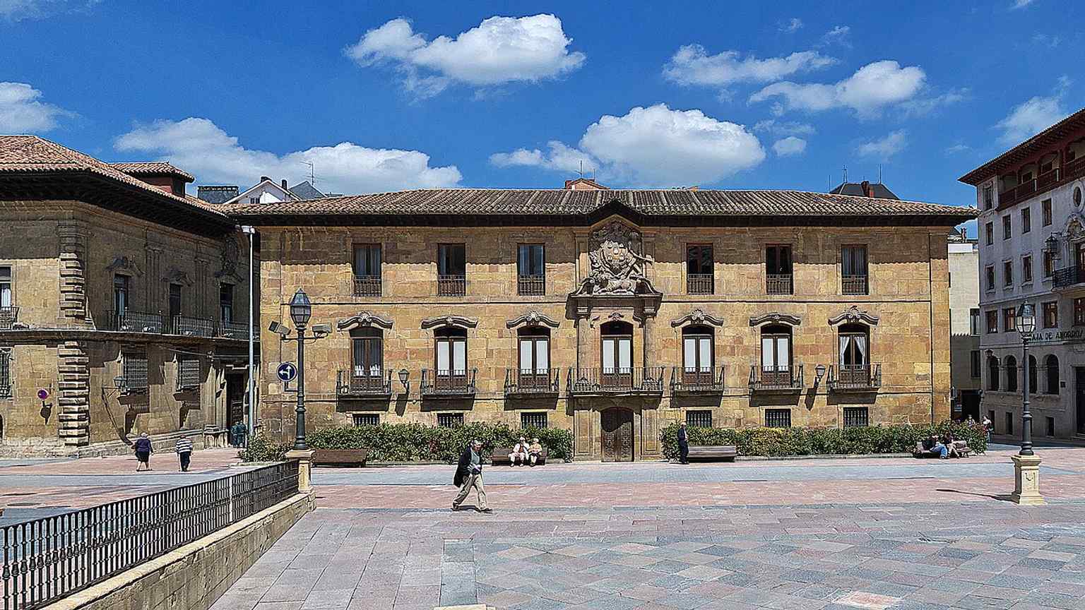 The palace’s main urban façade in Oviedo, built for the Miranda family and later remodeled in the 18th century to project noble power.