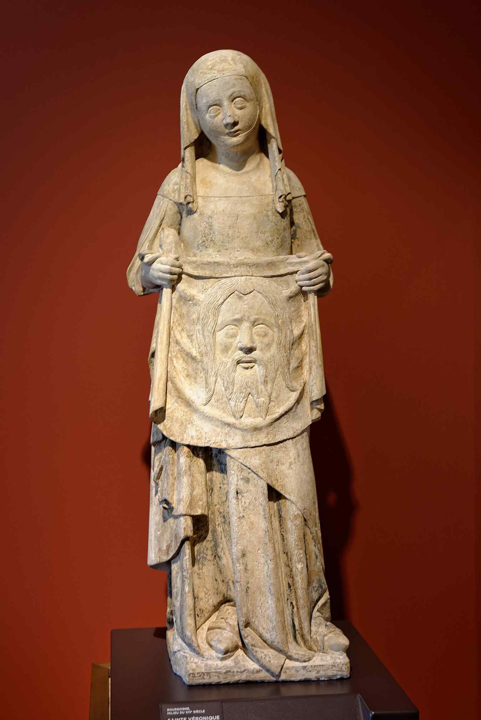 An anonymous Burgundian sculpture of Saint Veronica from the mid-14th century, exemplifying the refined medieval art collection of the museum.