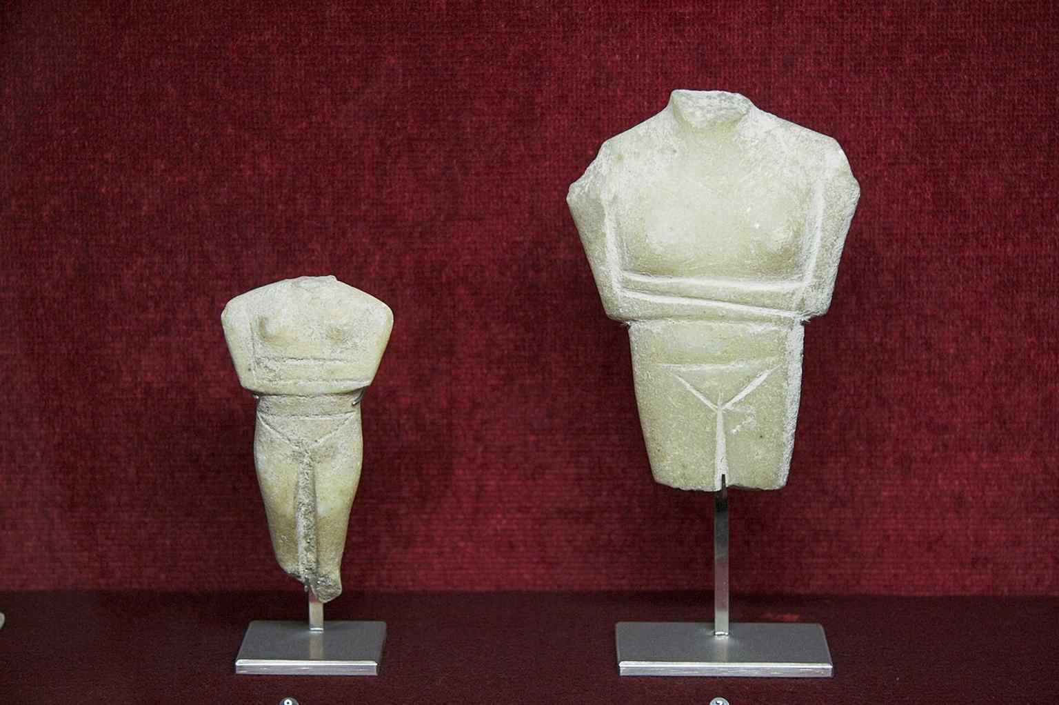 Ancient Cycladic figurines, part of the museum's extensive antiquities collection, which is particularly rich in pieces related to ancient Egypt.