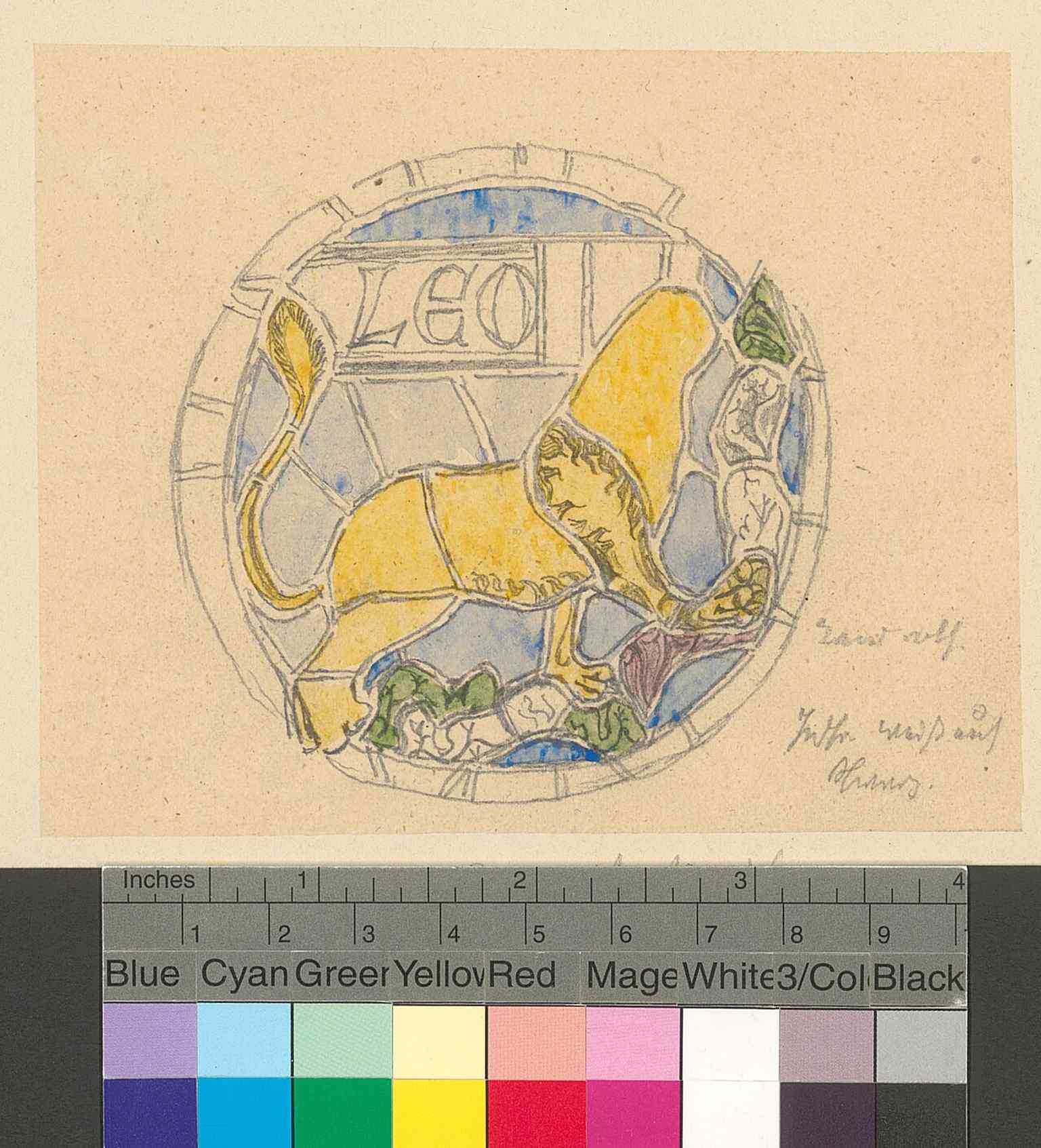 A zodiac medallion from the rose window — the cathedral’s glazing famously combines astronomy, cosmology, and biblical symbolism.