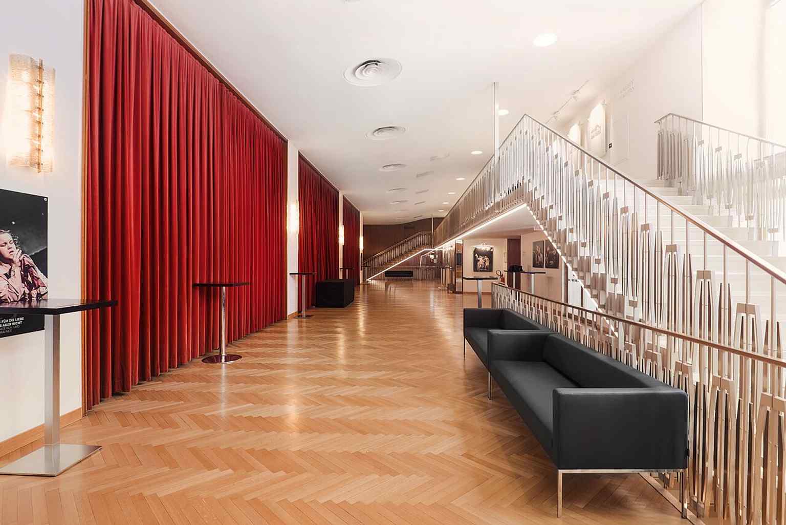 The first-floor foyer, part of the renewed public areas updated during the major refurbishments around 1999 and 2000.