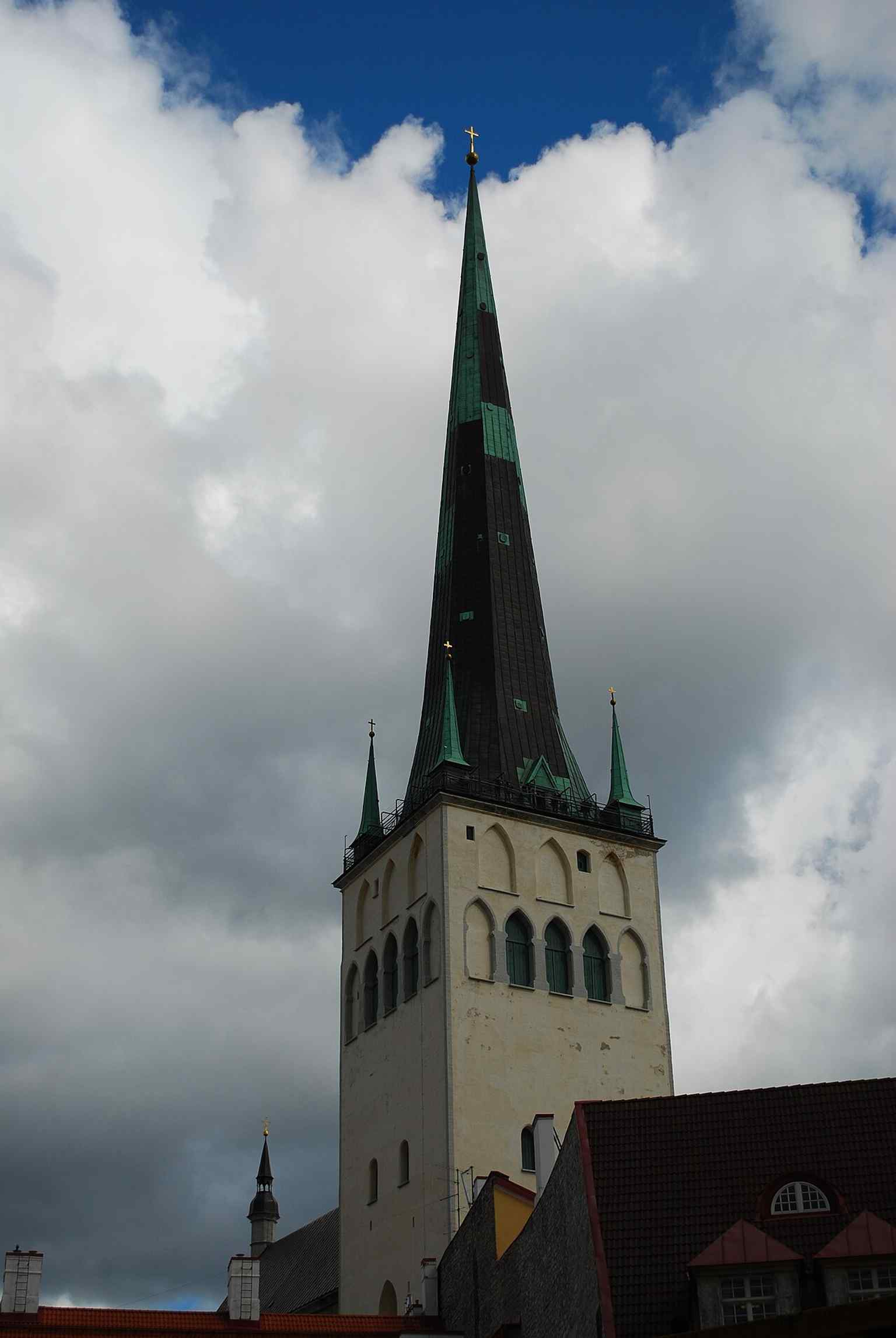 The tower close-up highlights the soaring spire that once made St. Olaf’s one of the tallest buildings in the world.