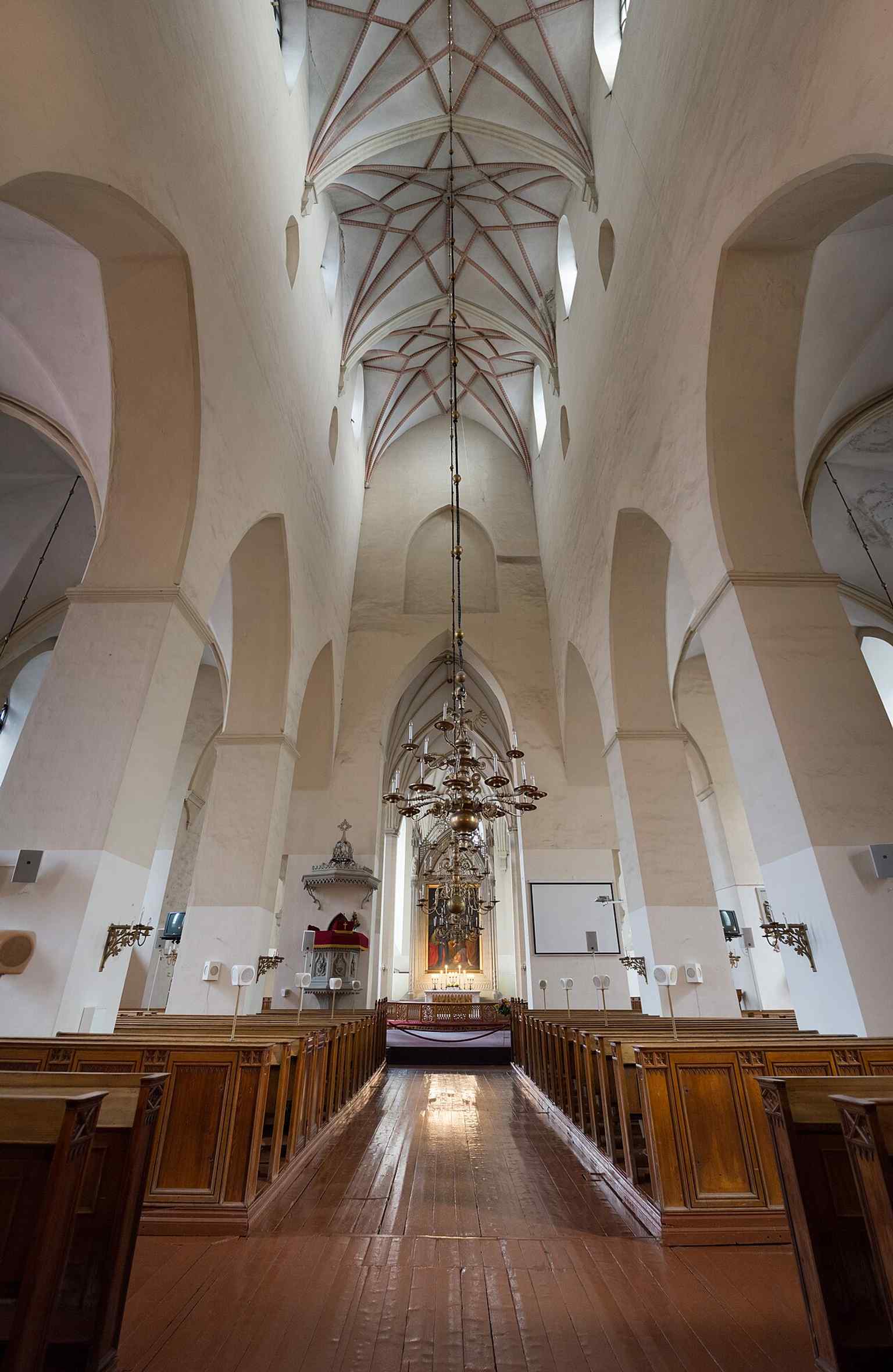 A richly detailed interior view from 2013, showing the worship space used today by the Oleviste Baptist congregation.