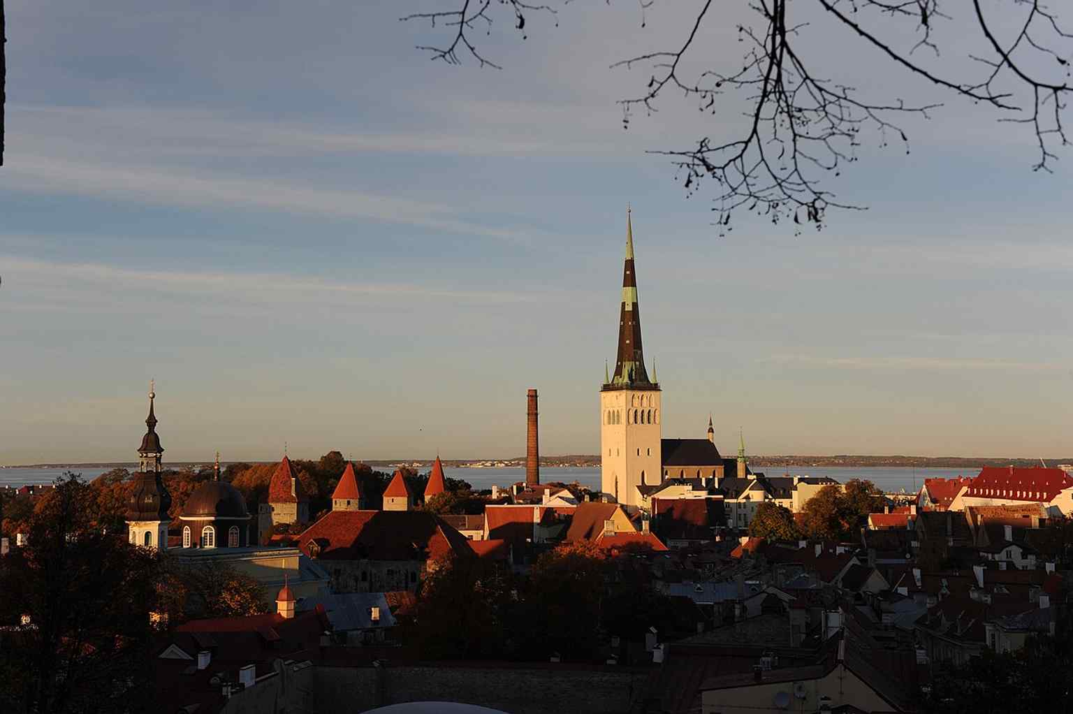 A panoramic view of the church in Tallinn, reflecting its role as a landmark visible across the Old Town.