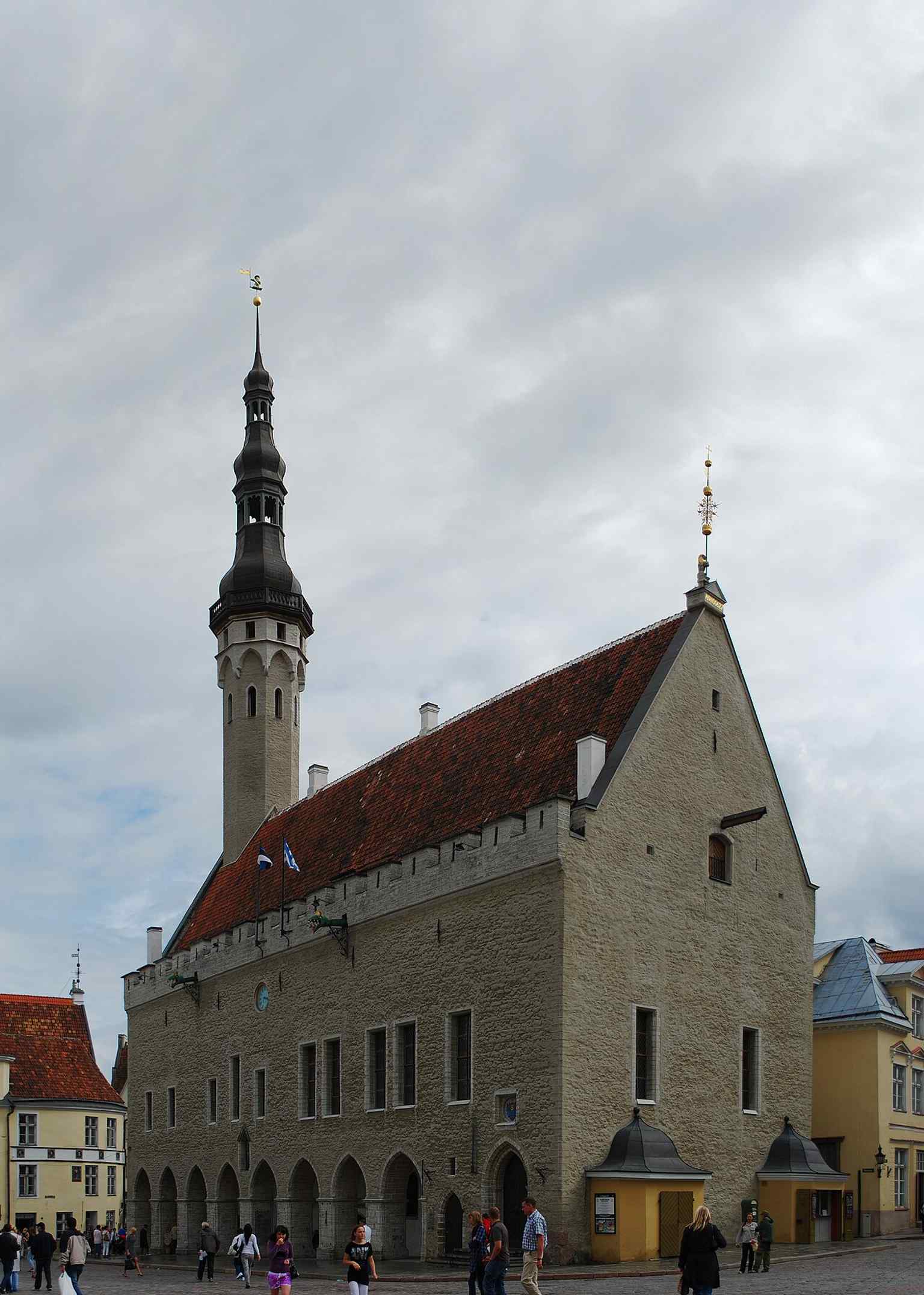 Tallinn Town Hall rising over Town Hall Square, where the city’s medieval government once controlled public life and trade.