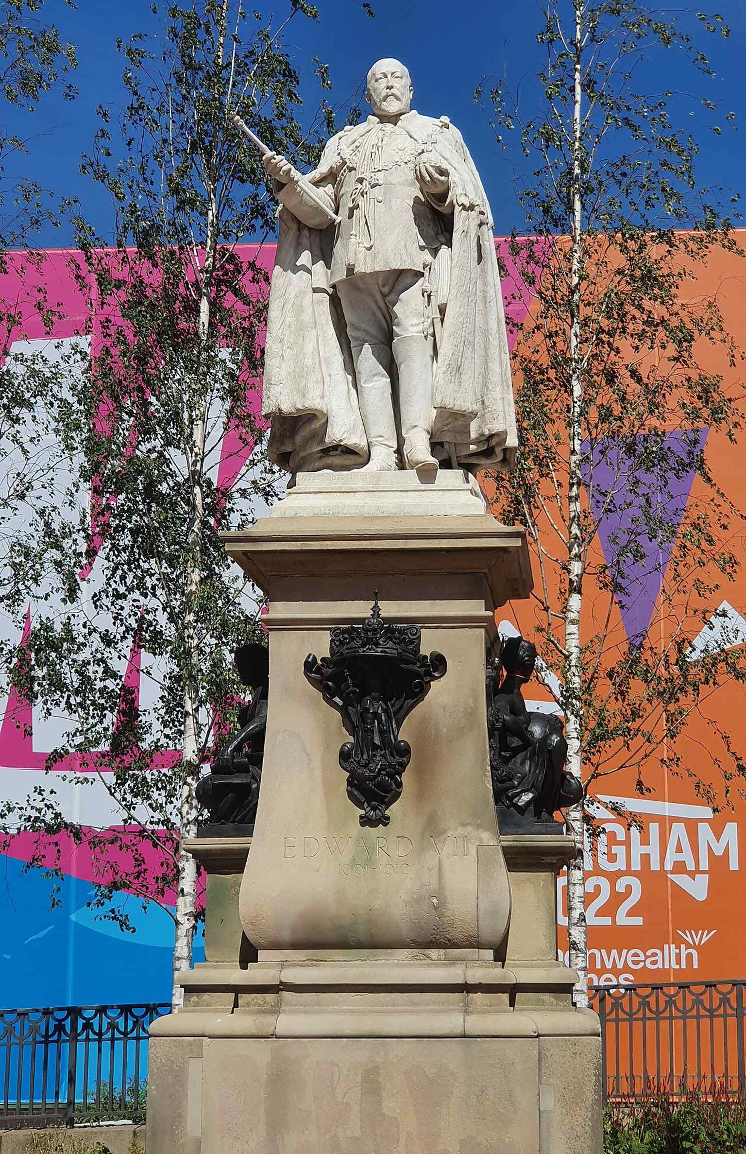 The restored King Edward VII Memorial in Centenary Square — the statue returned to Birmingham city centre in 2013 after a long campaign to repair and re-site it.