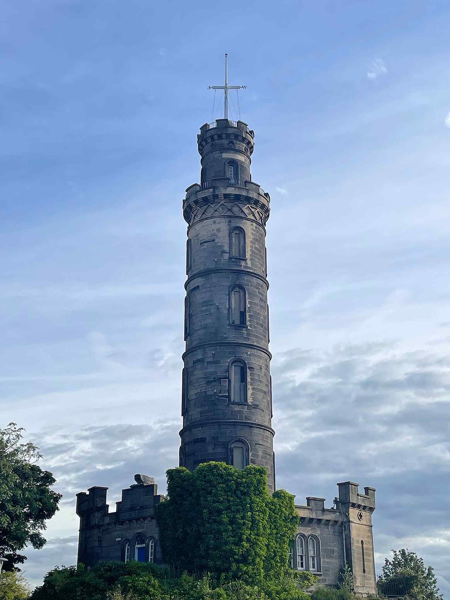 A modern front view of the monument — the distinctive telescope-shaped tower that became one of Edinburgh’s most recognisable landmarks.