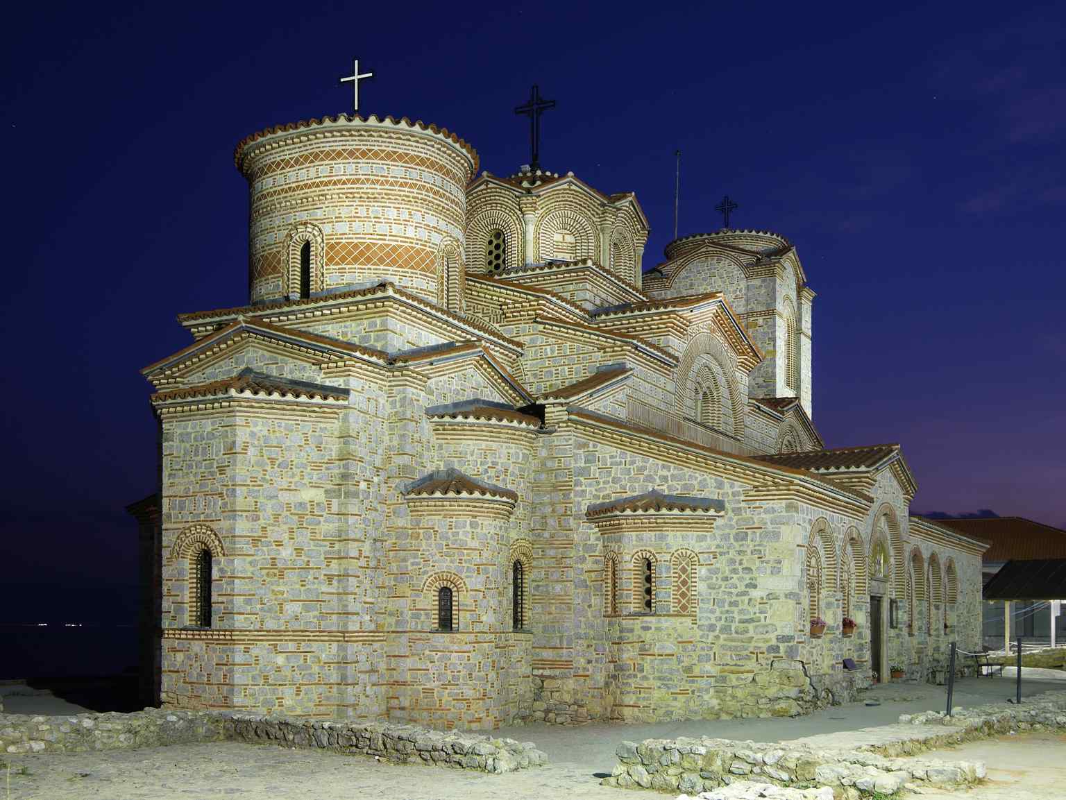 This reconstructed church stands on a hill overlooking Lake Ohrid and was designed by Saint Clement himself to be a literary school, making it Europe's first discontinued university.