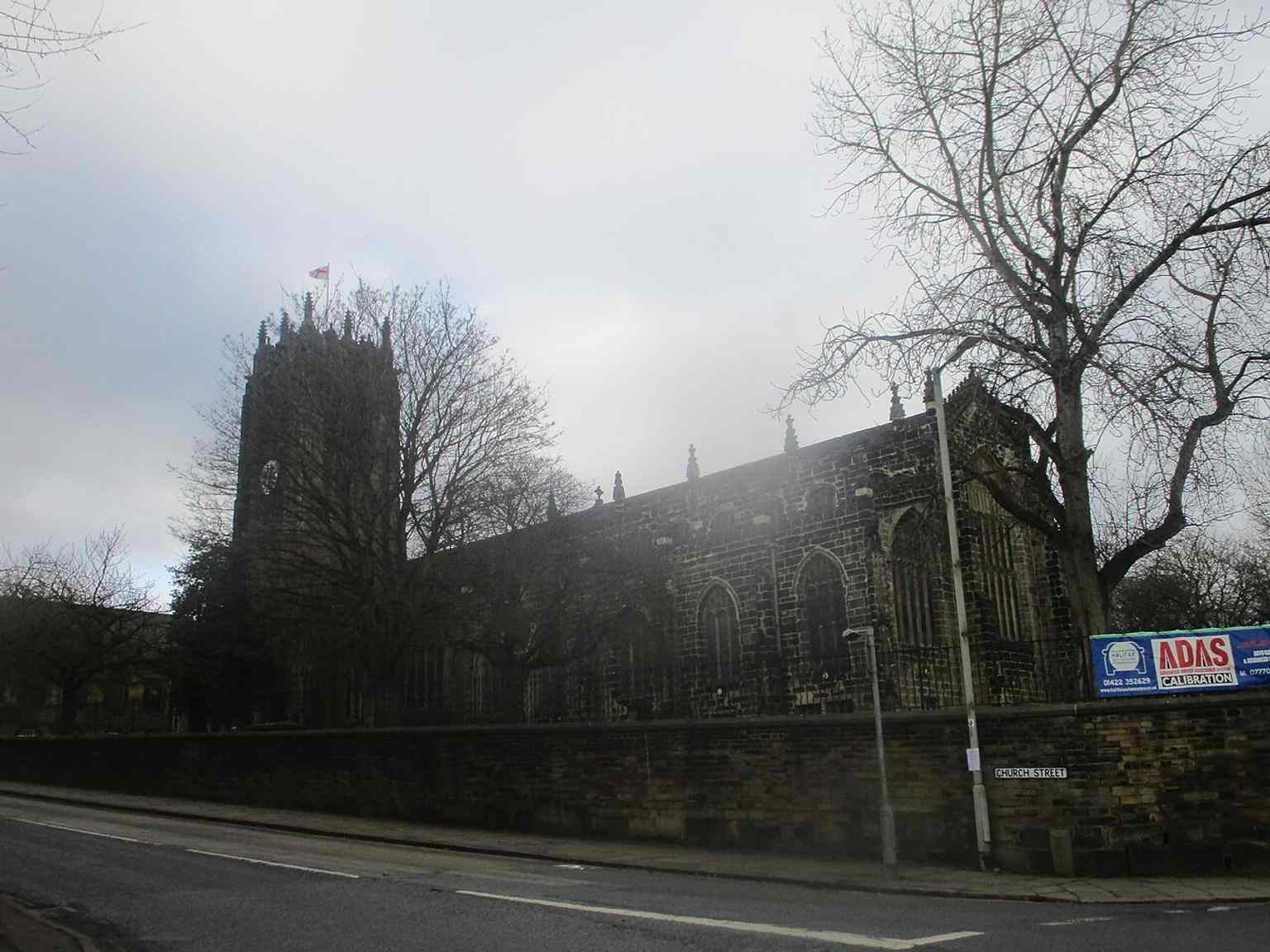A classic front view of Halifax Minster, the parish church that became a minster in 2009.