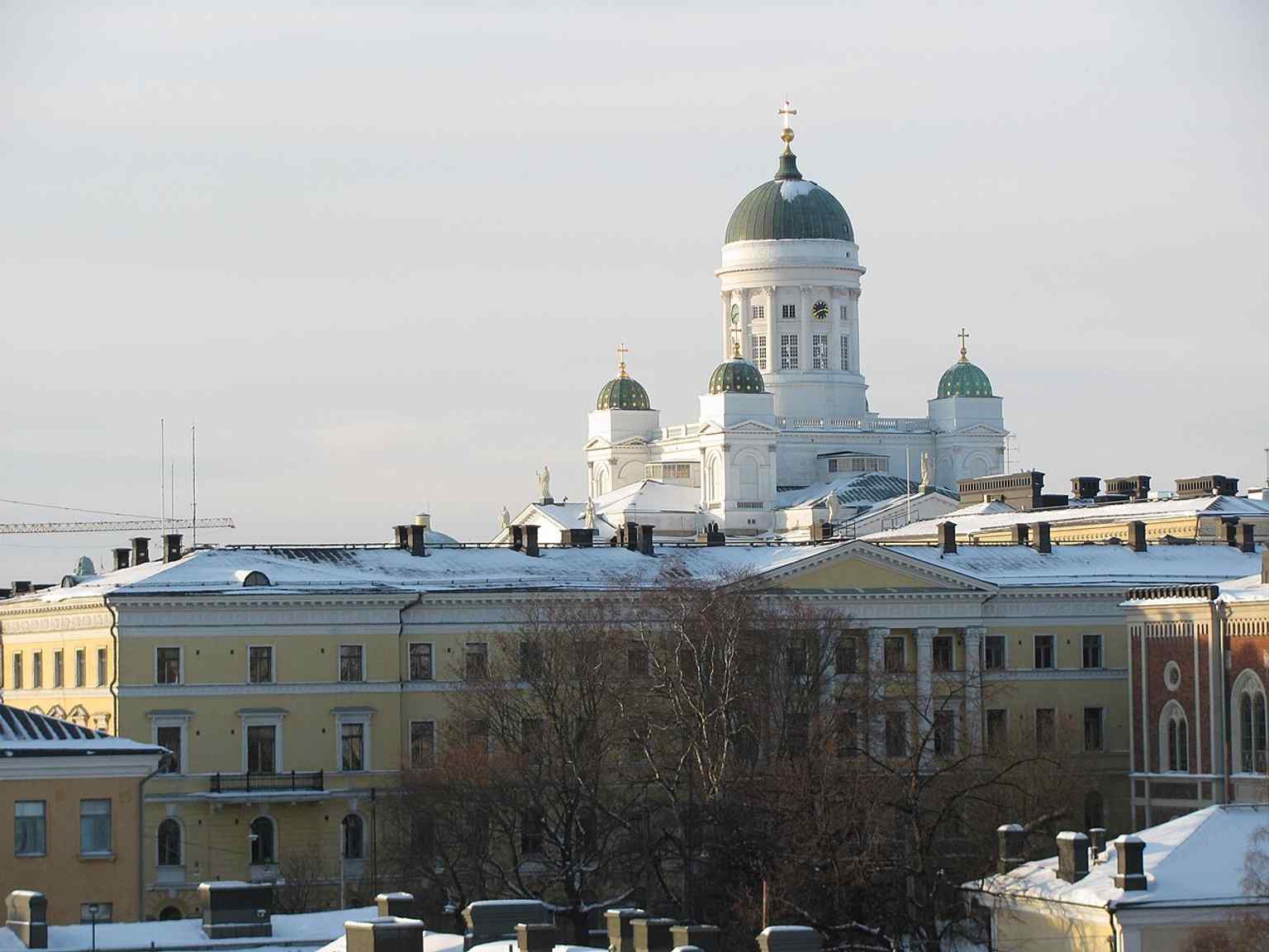 A crisp modern exterior view of the cathedral on its Senate Square perch, capturing the monumentality that made it a national symbol.