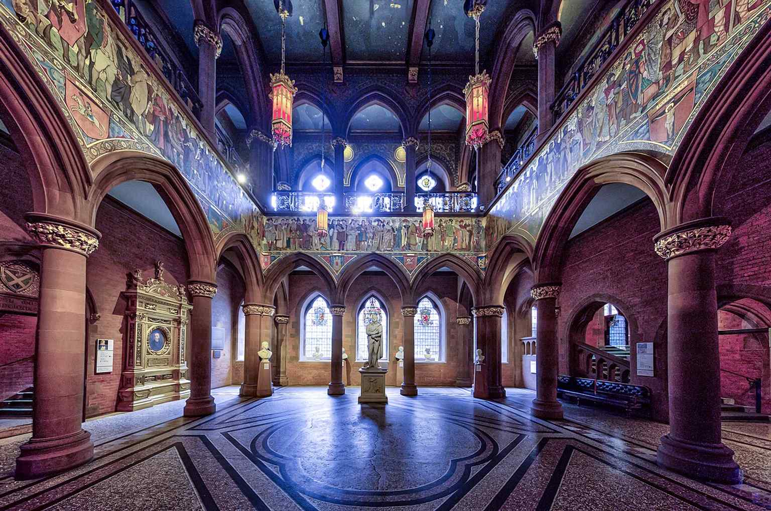 The Grand Hall restored after the 2009–2011 refurbishment, reopening the dramatic central space shared by the gallery and the former museum.