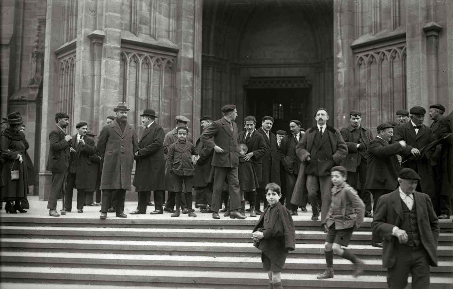 The cathedral’s exterior in 1918, showing the finished neo-Gothic building just two decades after consecration.