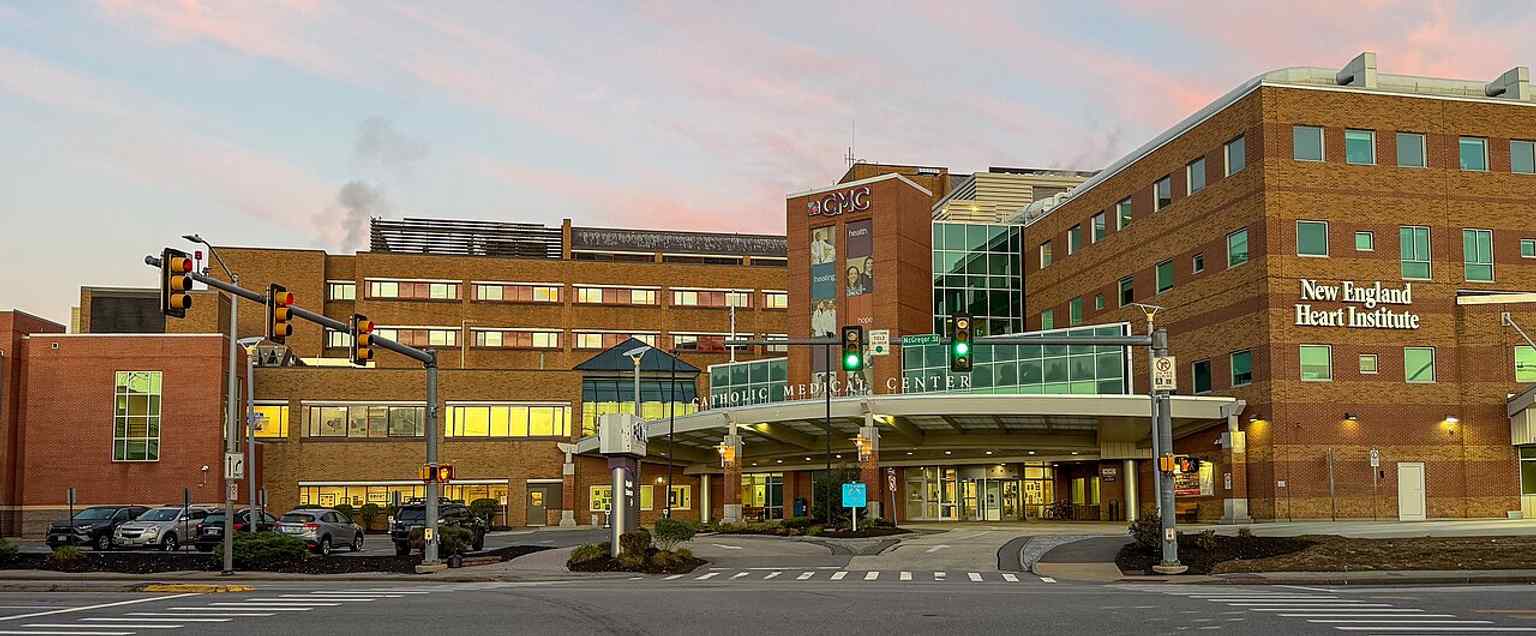 A wide view of Catholic Medical Center in Manchester, the West Side hospital that grew from the old Notre Dame Hospital site and now serves as a major acute-care center.