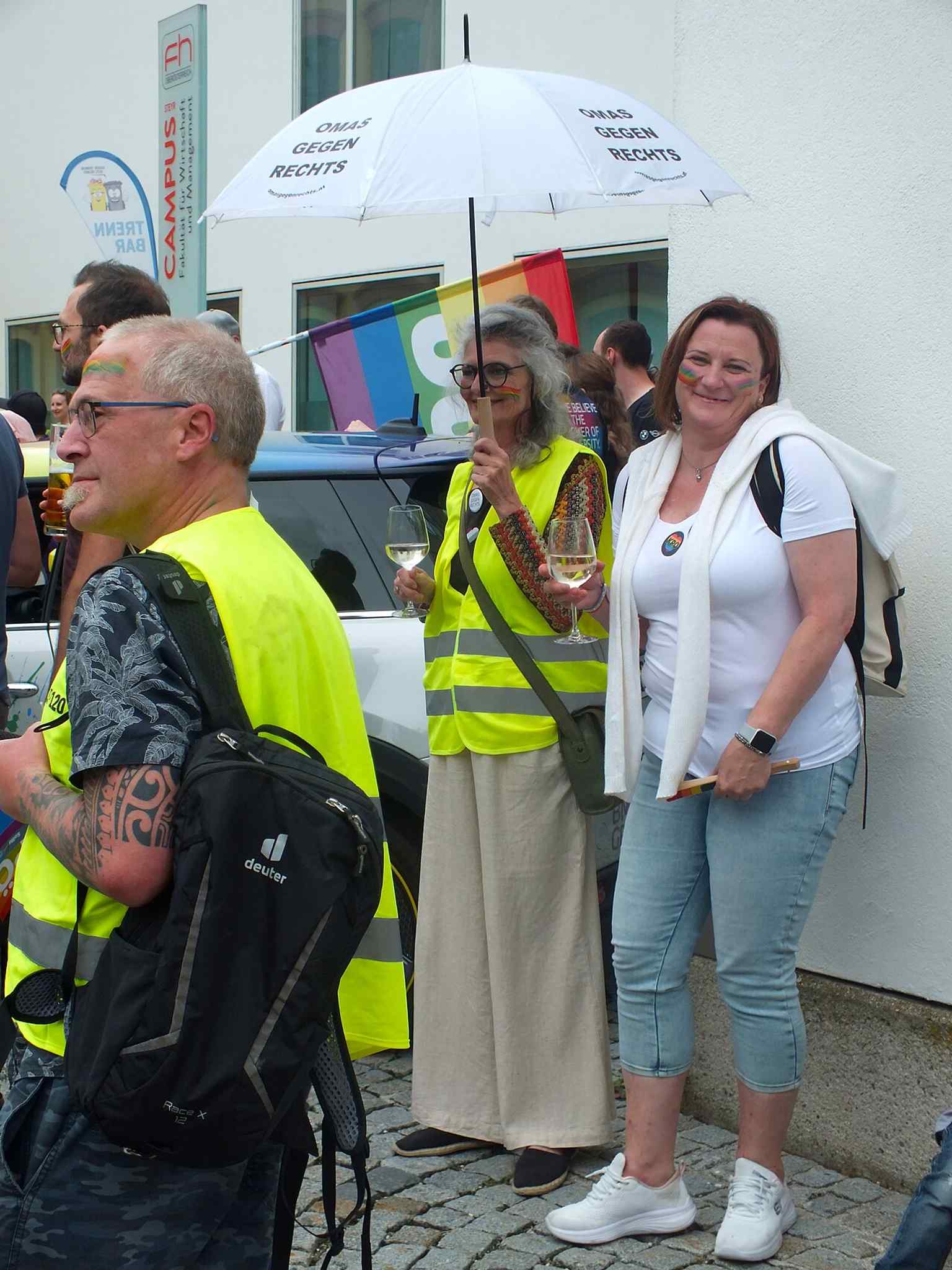 The museum as a backdrop for Pride 2024, showing its continuing use as a civic and cultural forum in Steyr.