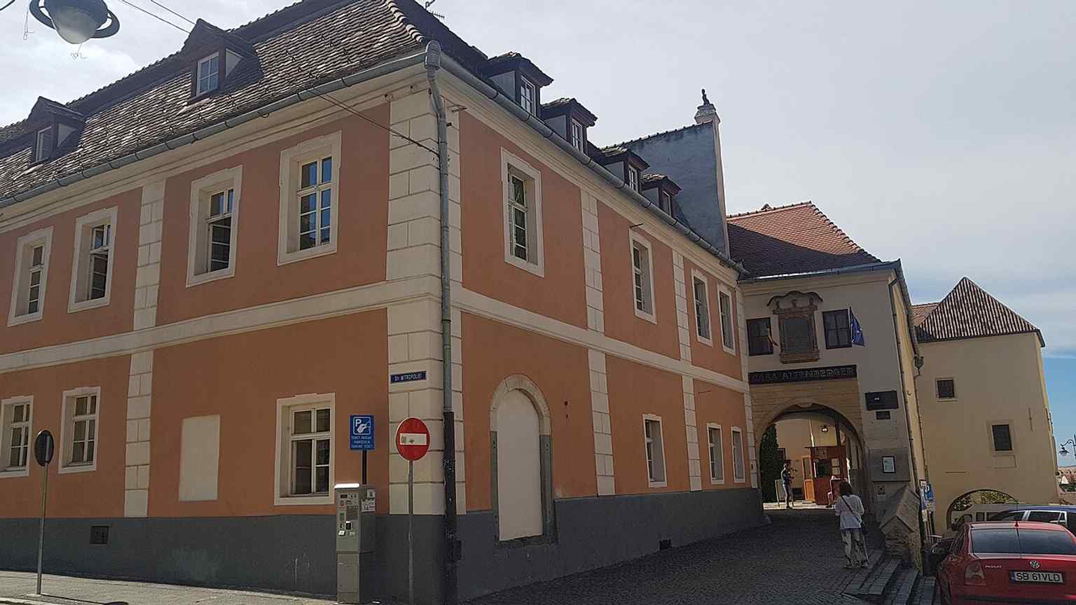 A wide view of the Altemberger-Pempflinger House, which served as Sibiu's City Hall from 1549 until 1948, marking nearly four centuries as the city's administrative hub.