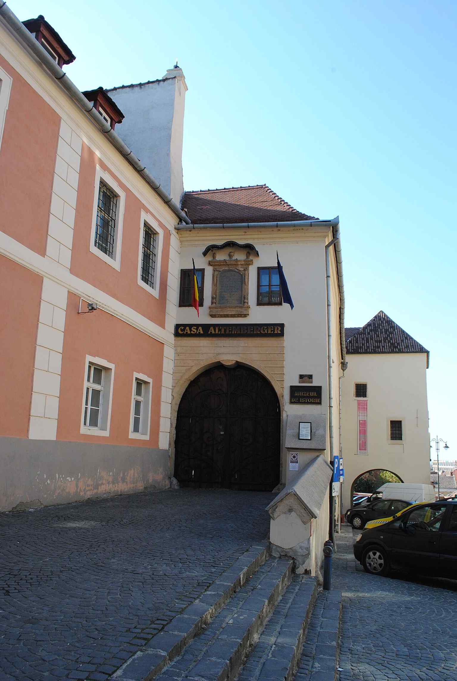 A towering perspective of the building, which once housed not only the City Hall but also the Saxon University, courthouse, police headquarters, and even the Sibiu fire department.