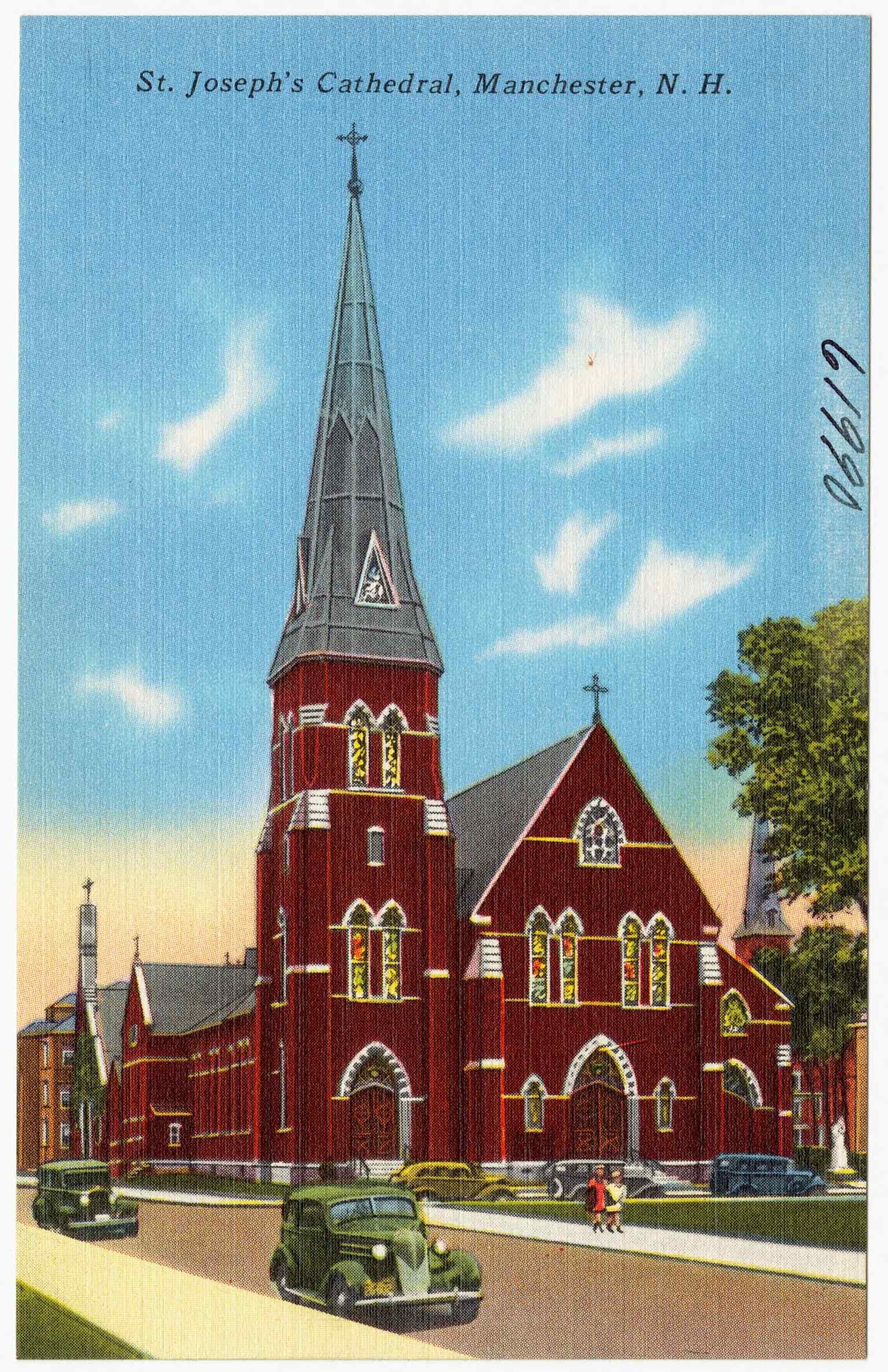 A vintage postcard view of St. Joseph’s Cathedral, offering a glimpse of the church before later renovations and expansions.