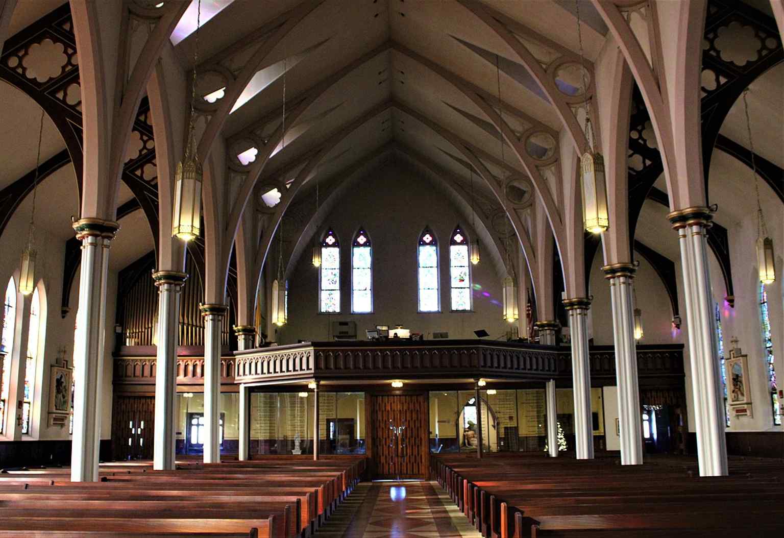 A sweeping interior view of the cathedral, useful for showing the scale of the worship space after later renovations.