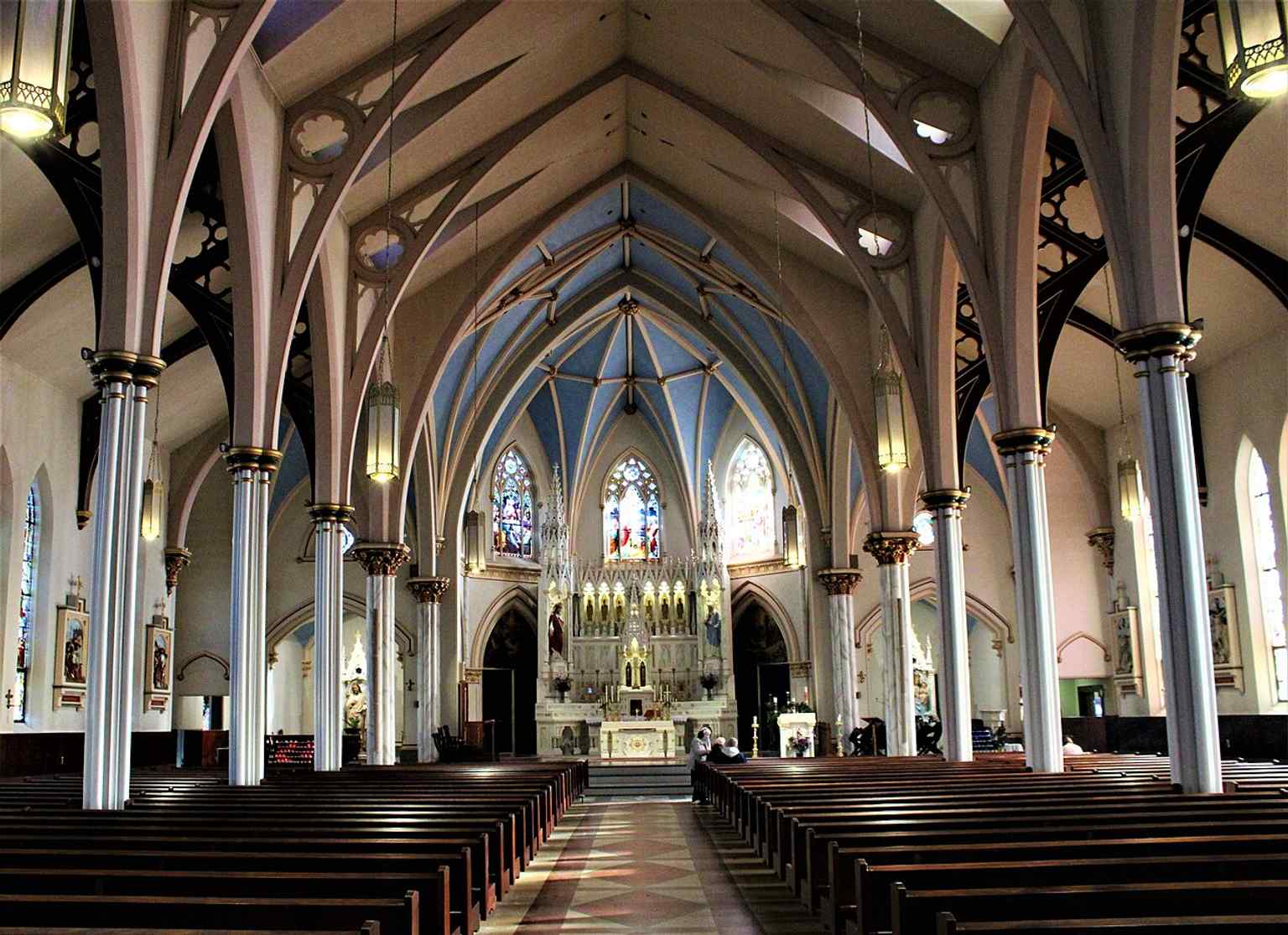 Another broad interior view that helps tell the story of the cathedral’s changing liturgical space after Vatican II-era changes.