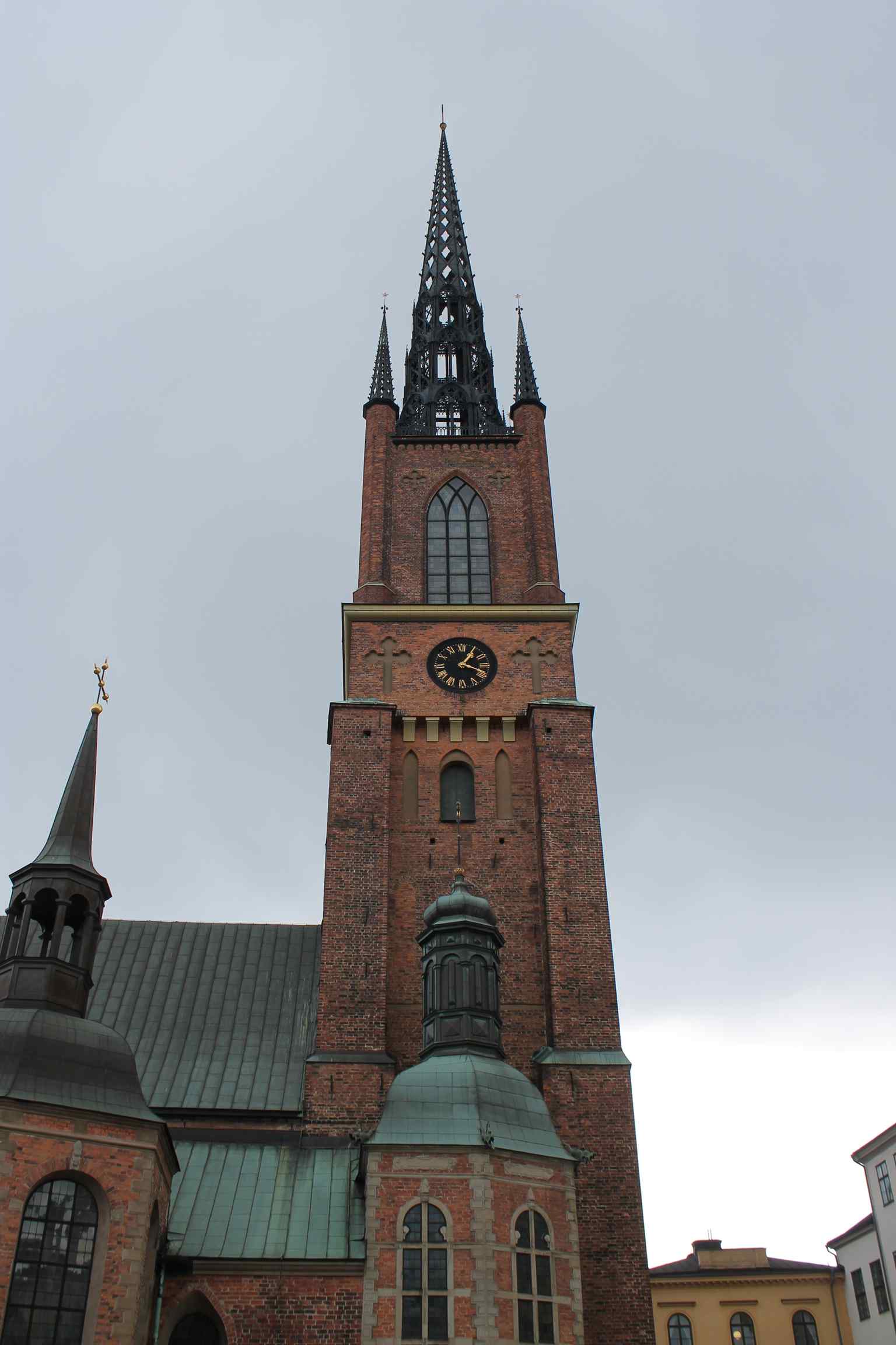 This detailed view captures the church's characteristic openwork cast-iron spire, added between 1838–1841 after a lightning strike destroyed the previous wooden one.