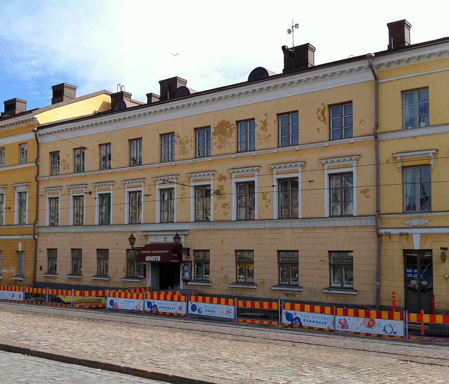 Burtz House on Aleksanterinkatu, one of the historic merchant buildings that survived around the square from the old city center.