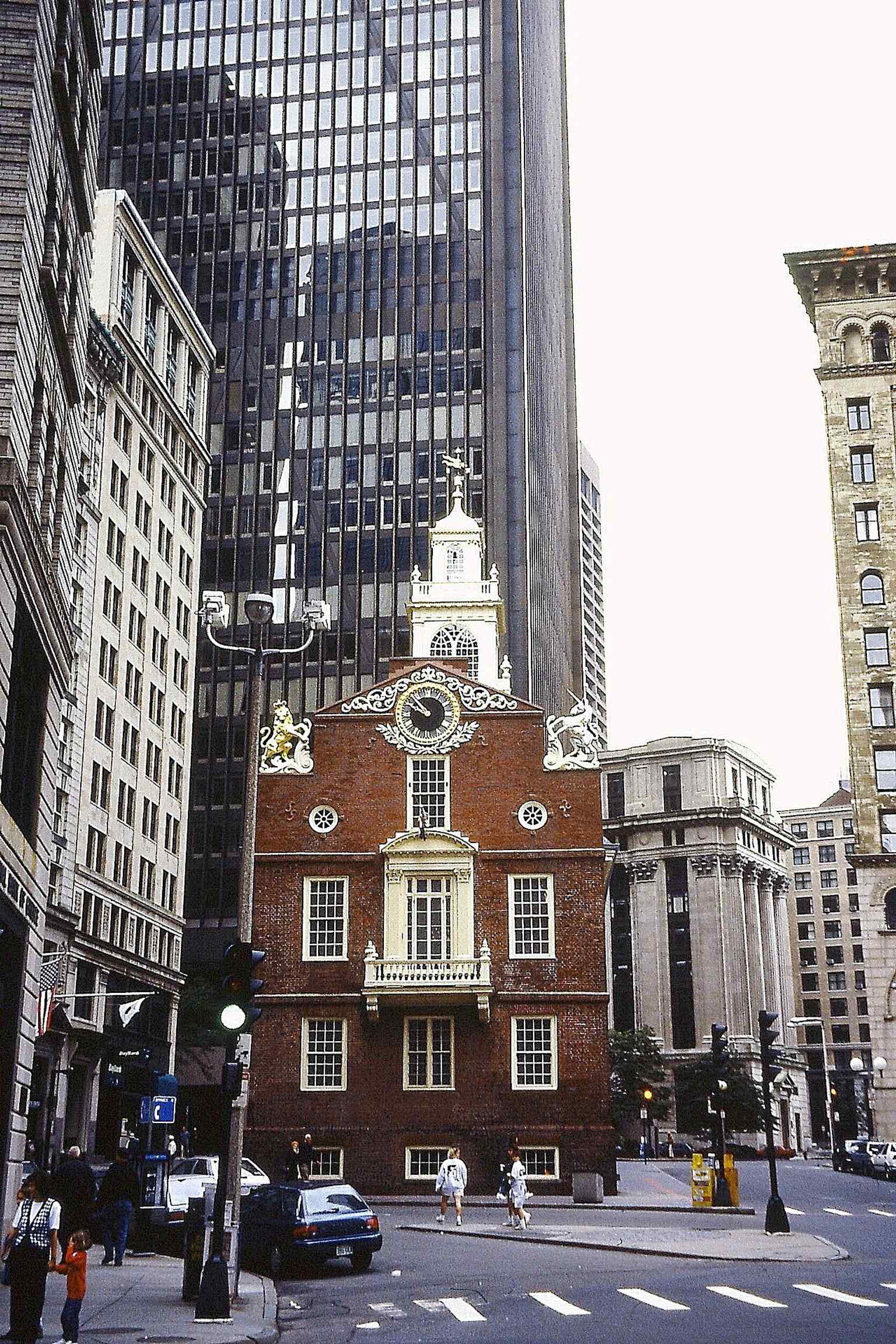 An east-facing view from 1994, useful for showing the building’s historic street presence before later downtown changes.