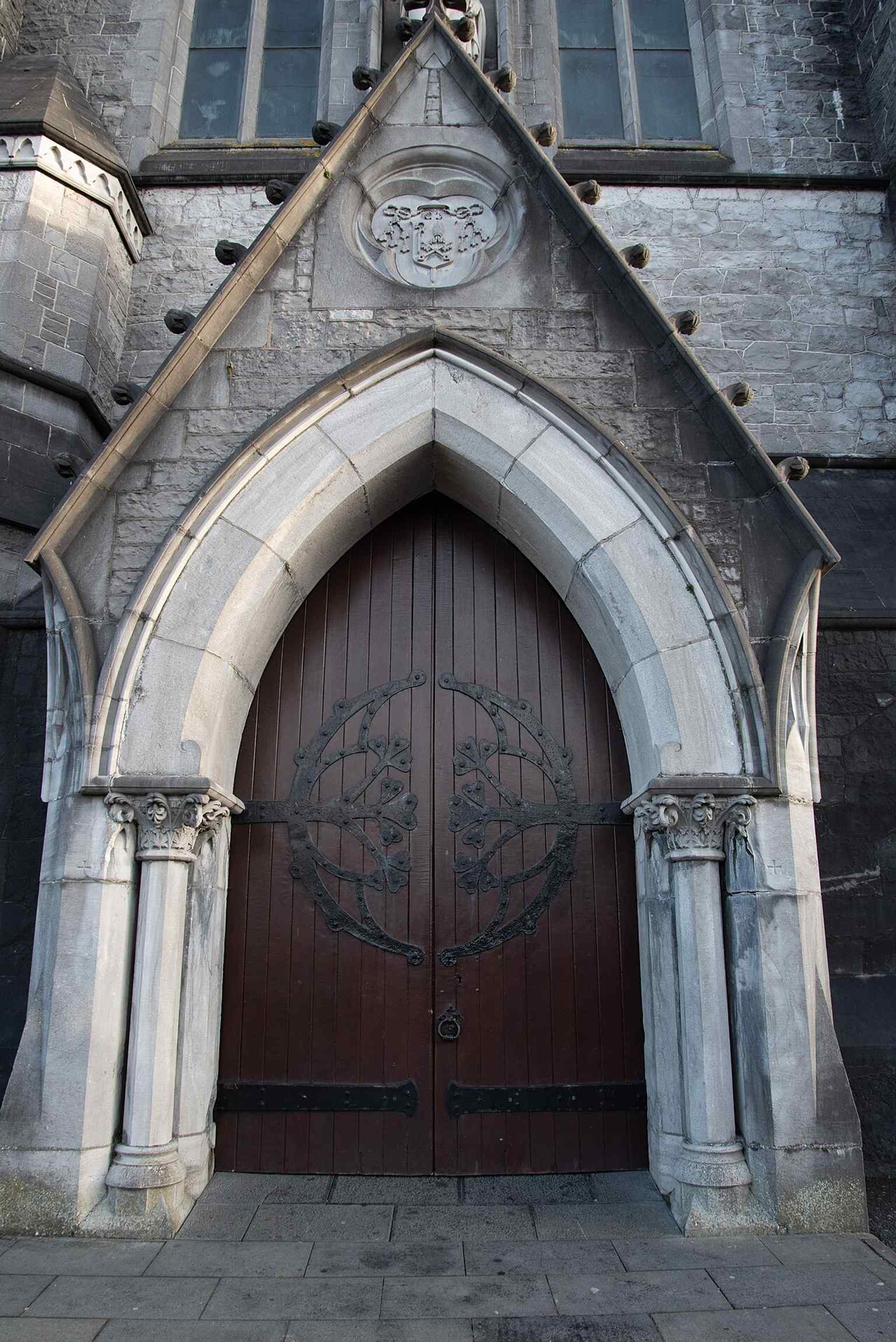 The impressive Gothic Revivalist exterior of St. John's Cathedral, completed in 1861, features a striking spire that was once thought to be the tallest in Ireland.