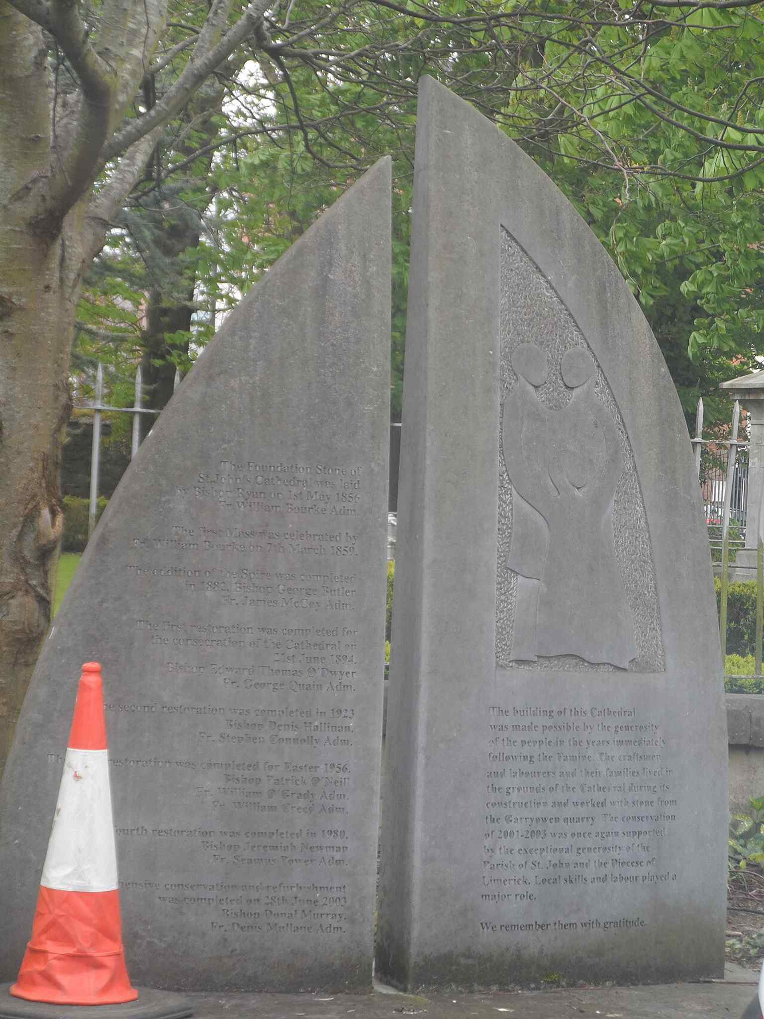 A detailed shot of the local Limerick limestone, the primary material used in the construction of St. John's Cathedral, which gives it its distinctive appearance.