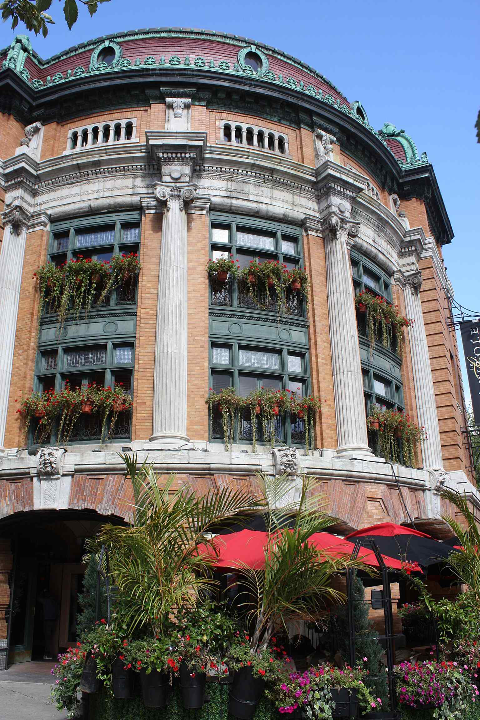 A front-side view of the theatre’s ornate Beaux-Arts façade, the landmark rebuilt from its 1903 auditorium origins.