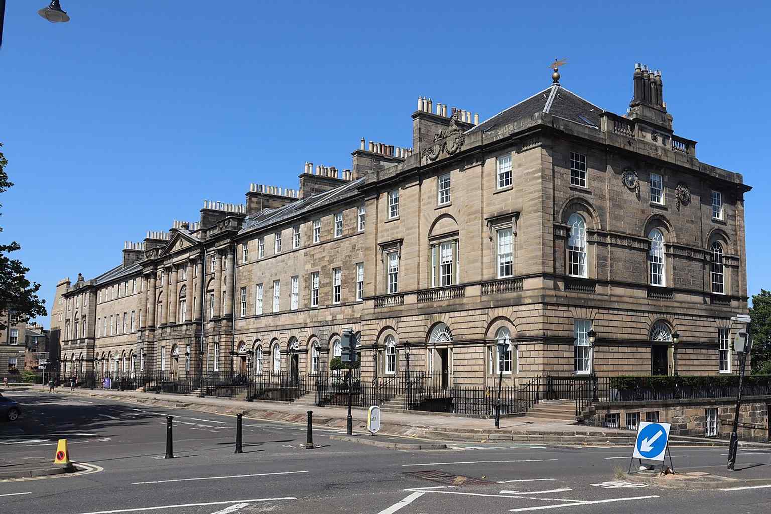 The full north side of Charlotte Square, showing Bute House as the central house in Robert Adam’s unified Georgian design.