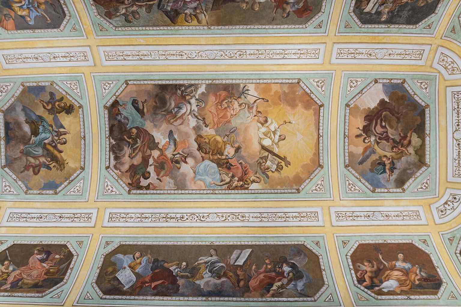 The Sala Vaccarini, the historic Benedictine library hall designed by Giovanni Battista Vaccarini and still preserving its original character.