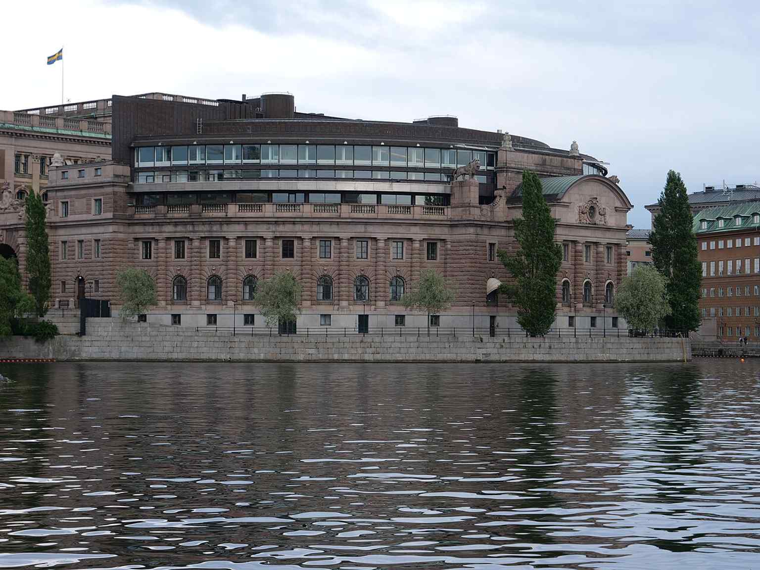 The north side of the Riksdag building, a less common angle that helps diversify the exterior coverage beyond the main front.