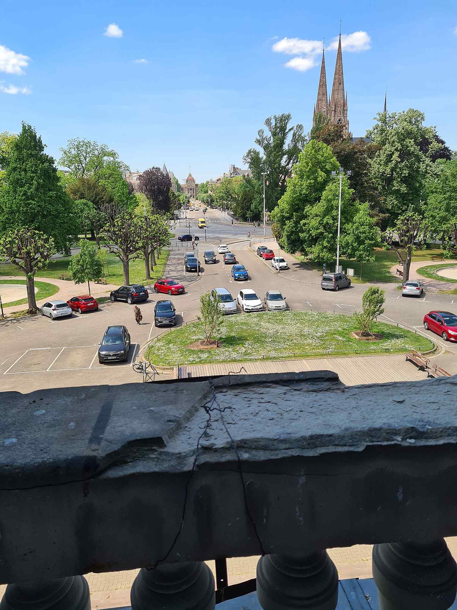 The church seen from the University area, echoing the monumental alignment of the German-built Neustadt.